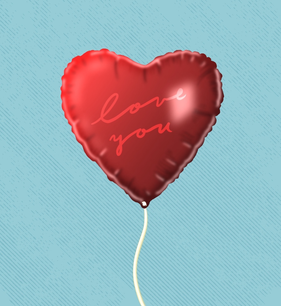 Heart shaped ballon. Text: Love you.