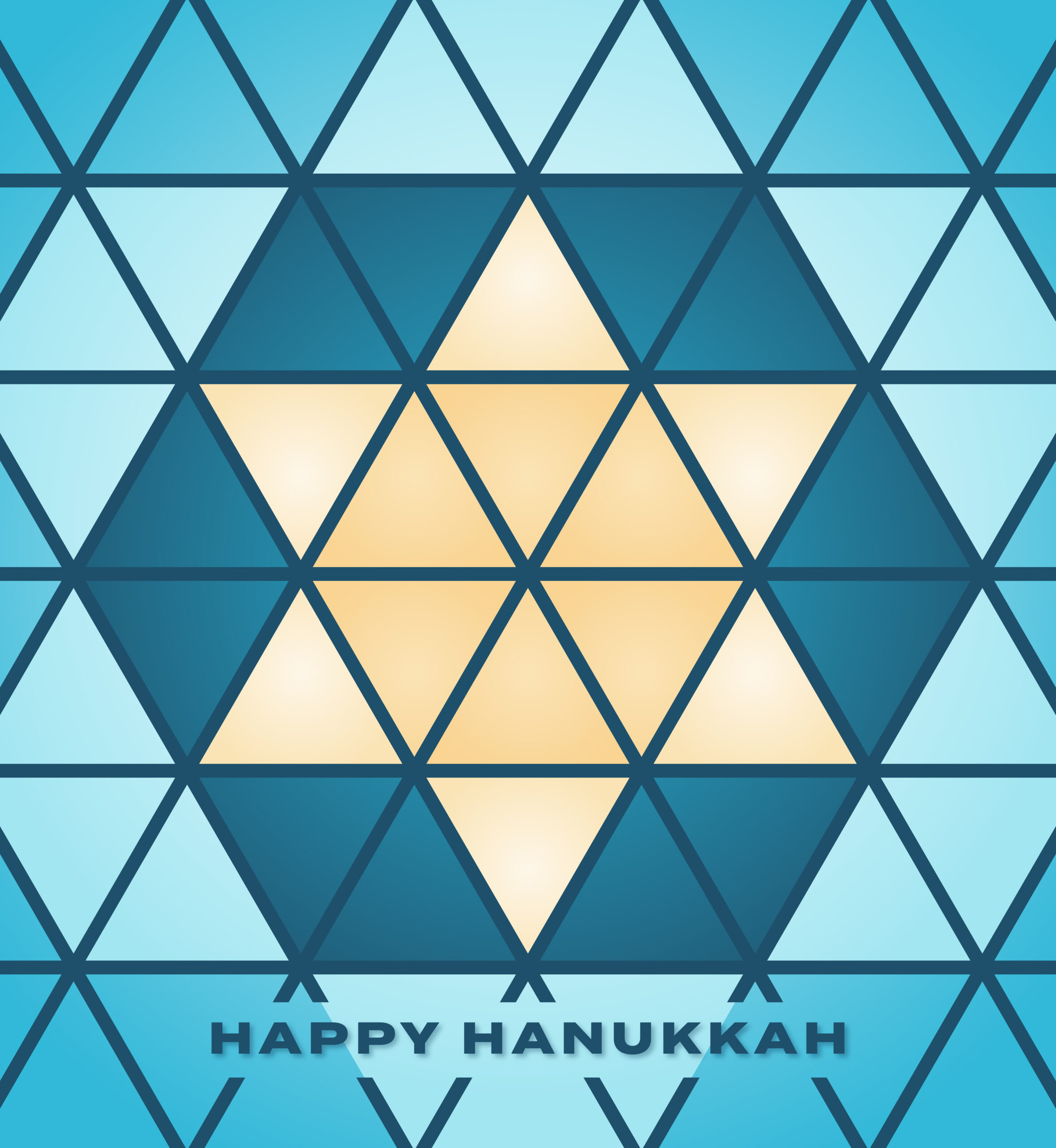 Tile pattern with Star of David in the middle. Text: Happy Hanukkah.