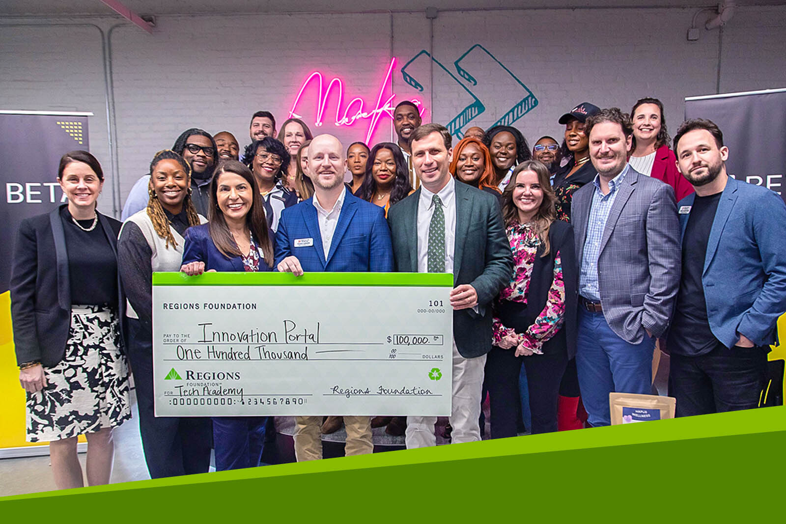 Regions Foundation check presentation at Innovation Portal TechAcademy.
