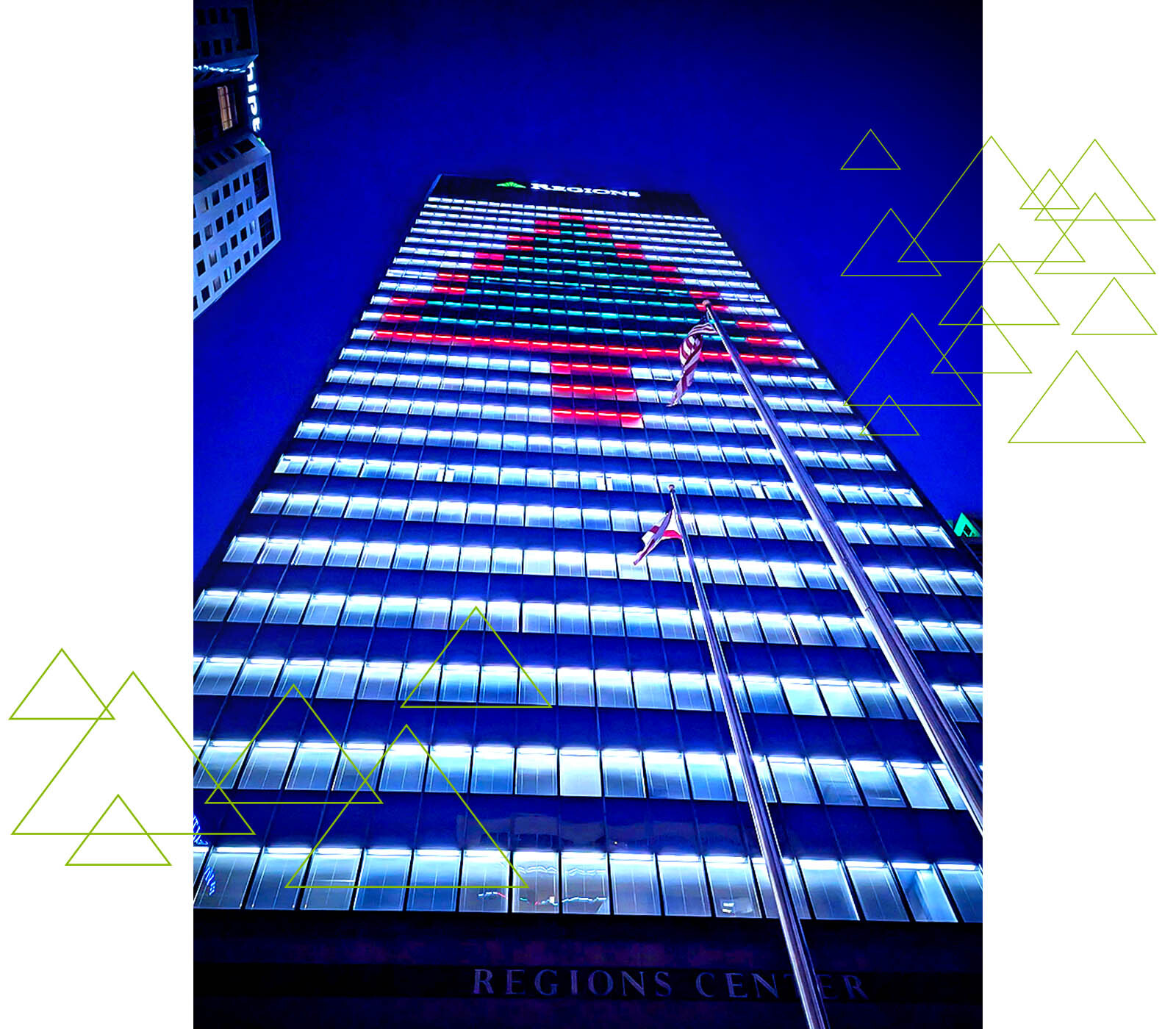 Regions Center holiday lighting.