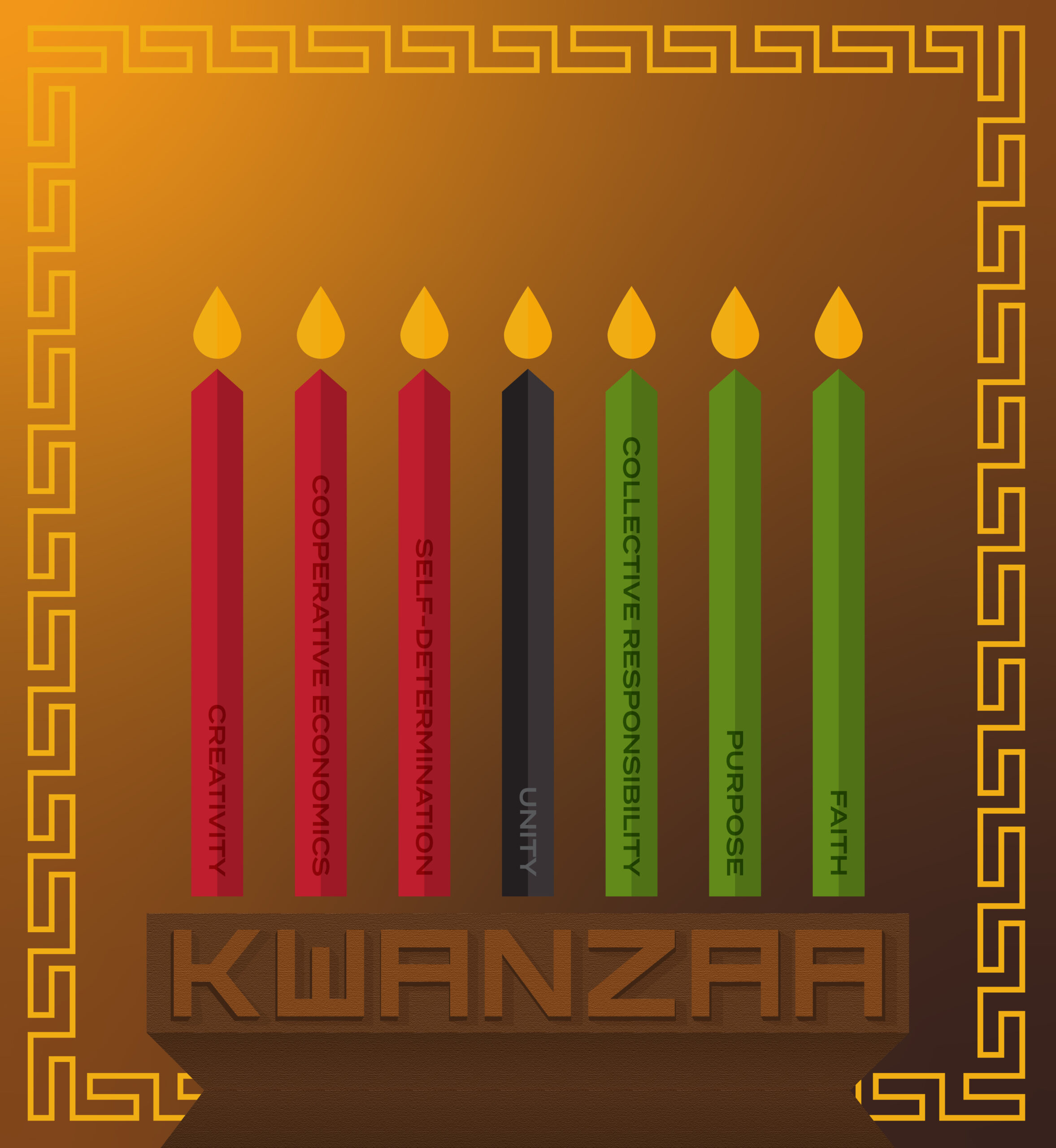 Illustration of kinara with principles of Kwanzaa written on candles.