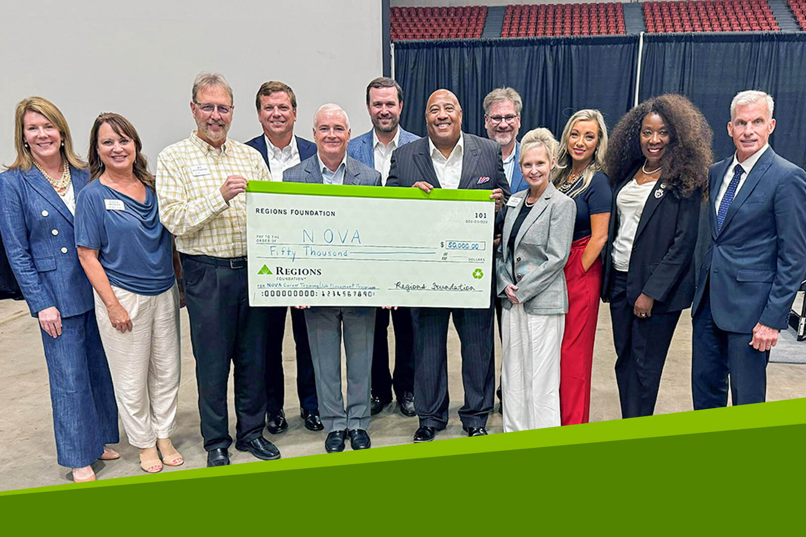 Regions Foundation presenting fifty thousand check to NOVA Workforce Institute.