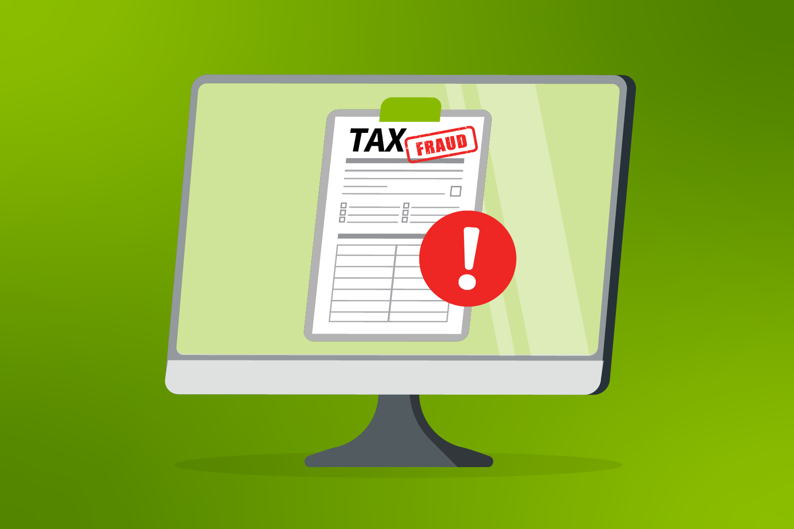 Tax fraud illustration - desktop screen with a tax document...