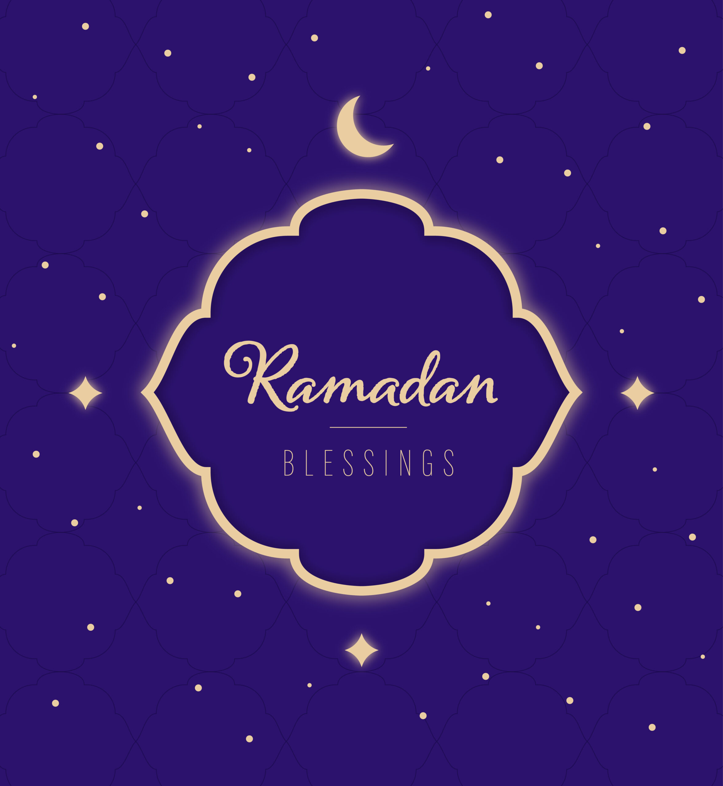 Crescent moon and stars illustration. Text: Ramadan blessings.