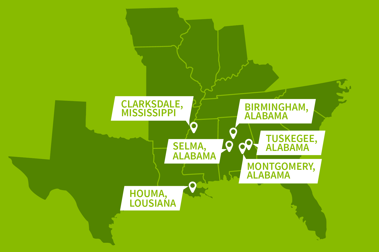 Celebrating Black History locations map in Regions Bank footprint