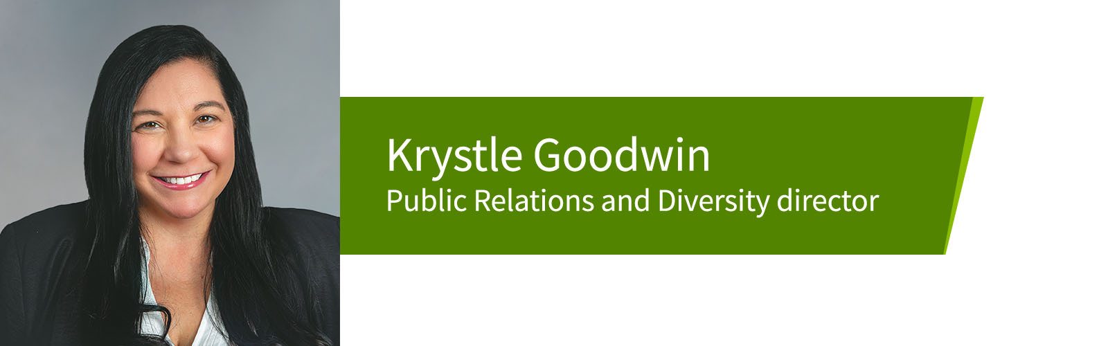 Krystle Goodwin headshot and title: Public Relations and Diversity director.
