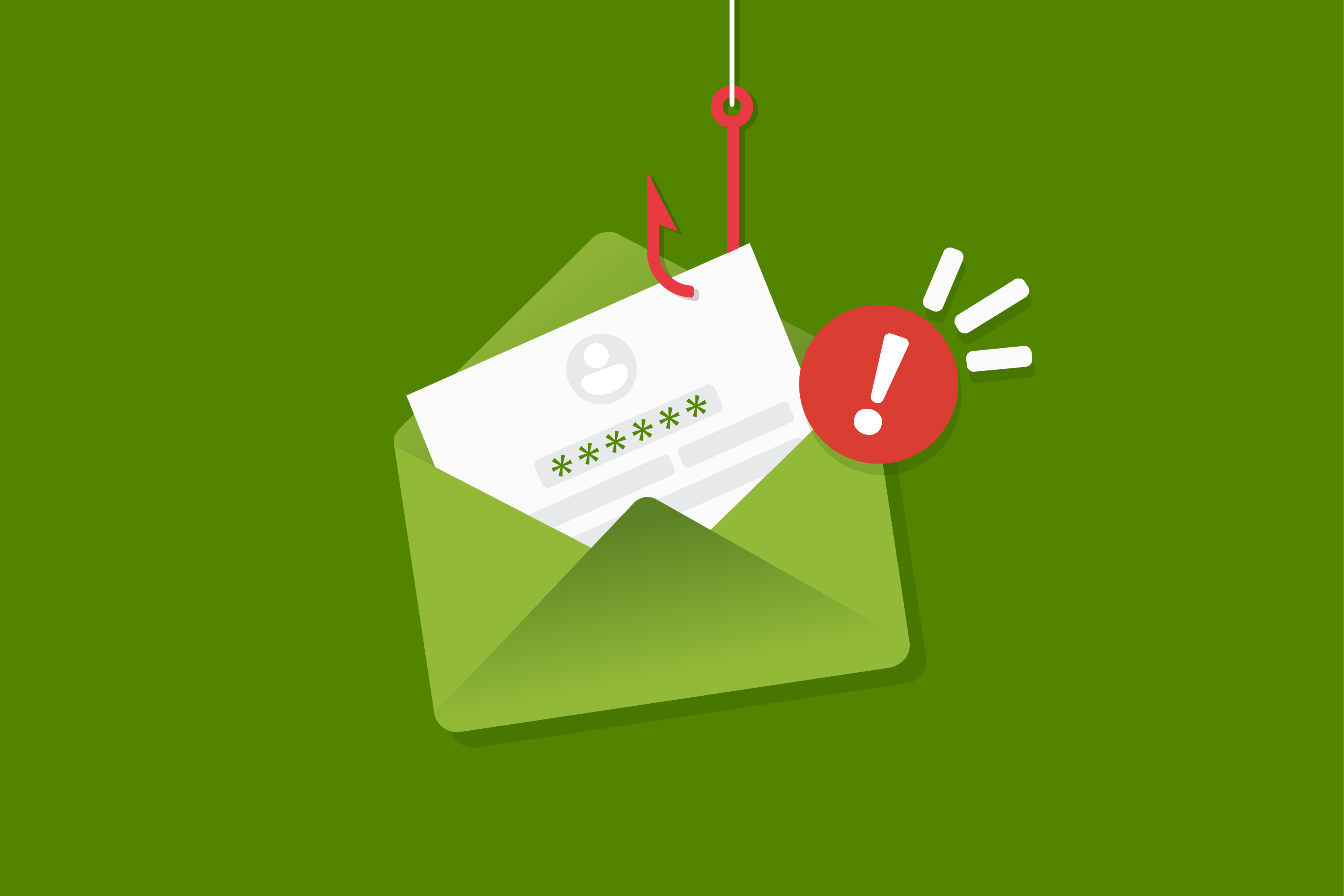 A mail fraud illustration featuring the email fishing icon and...