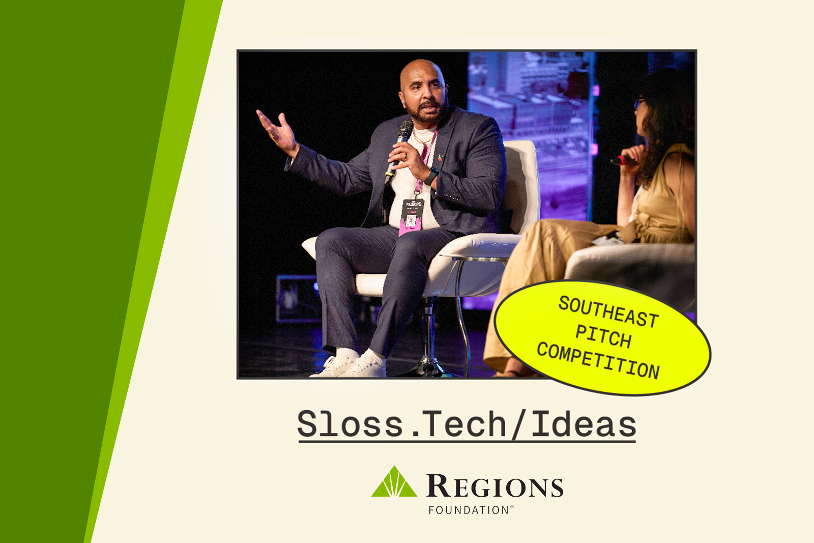 Photo of Southeast Pitch Competition, Sloss.Tech/Ideas and Regions Foundation logo.