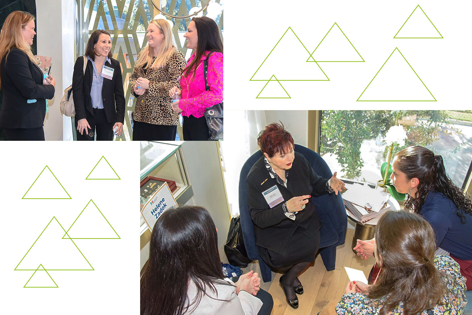 Photo collage of women gathered around having conversation at Mentoring Monday event.