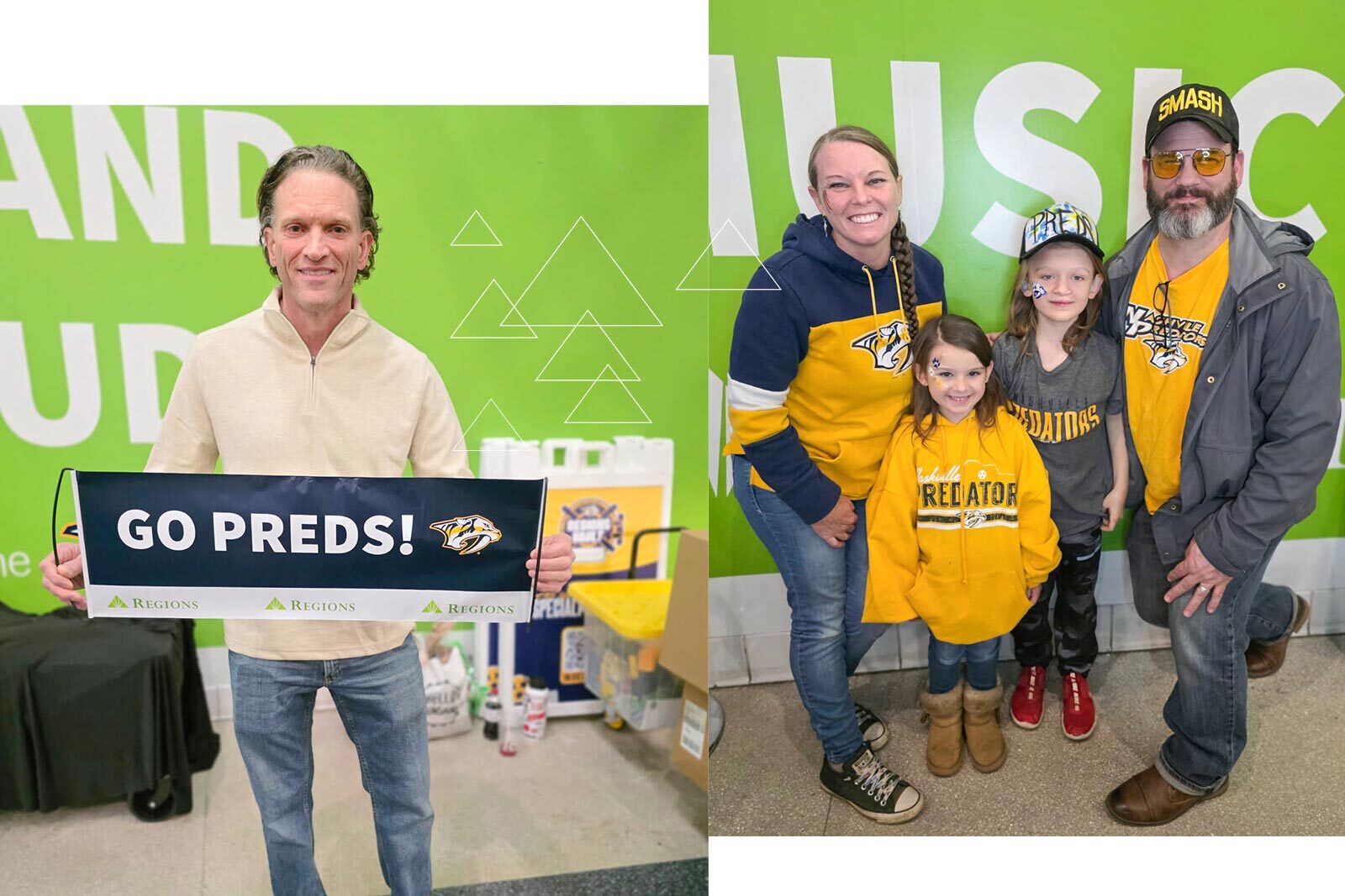 Collage Featuring Richard Glasgow on the left holding a 'GO...