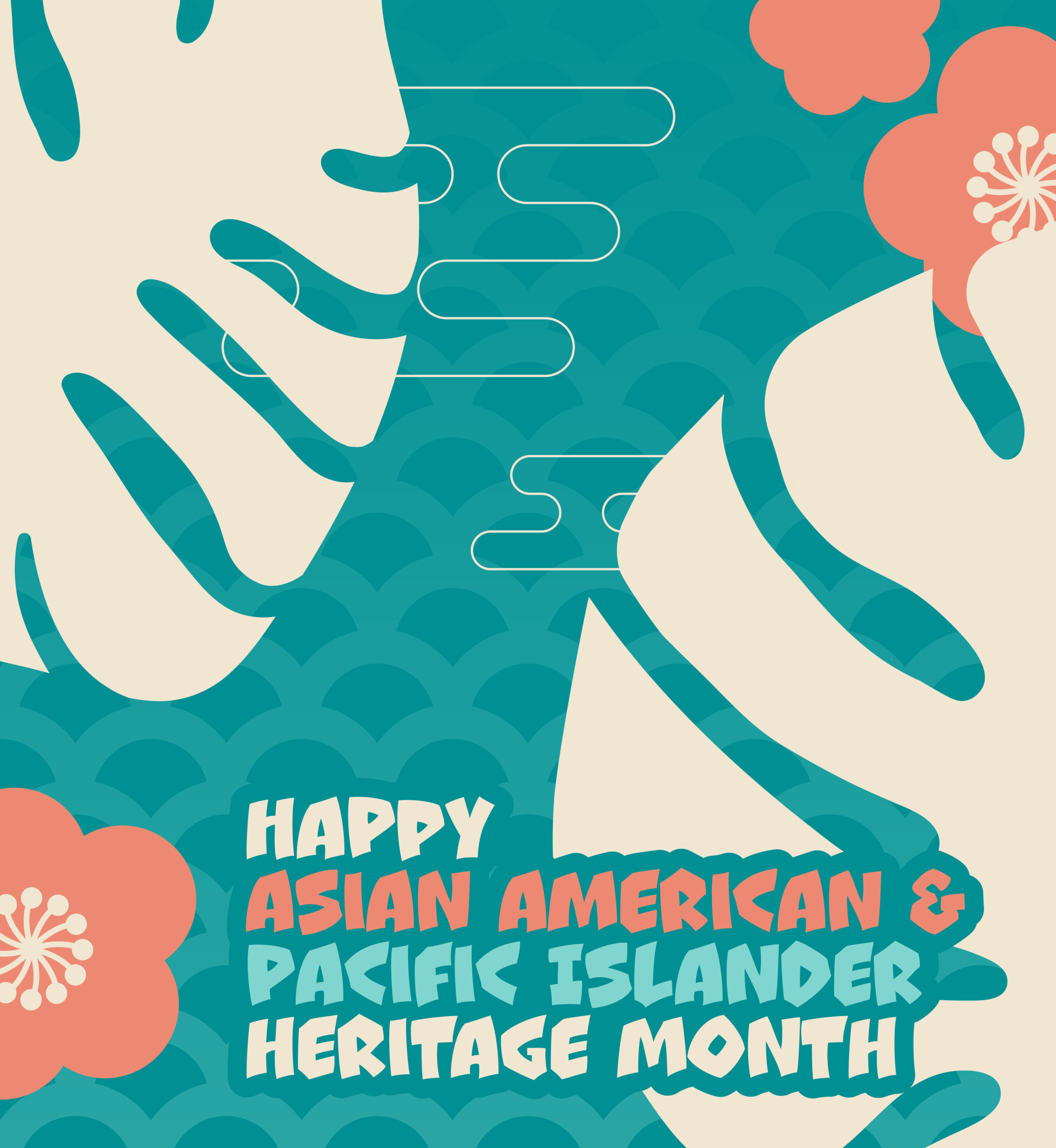 Tropical foliage illustrations. Text: Happy Asian American & Pacific Islander Heritage Month.