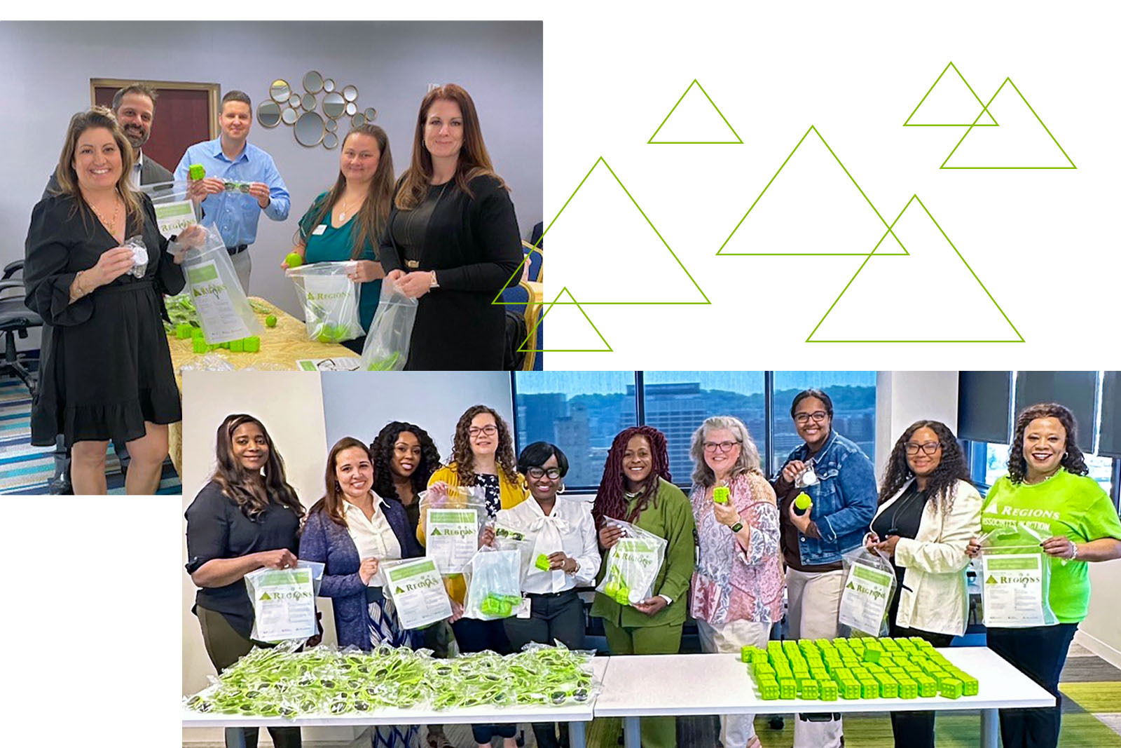 Regions volunteers packing sensory packs for Autism Awareness Month.