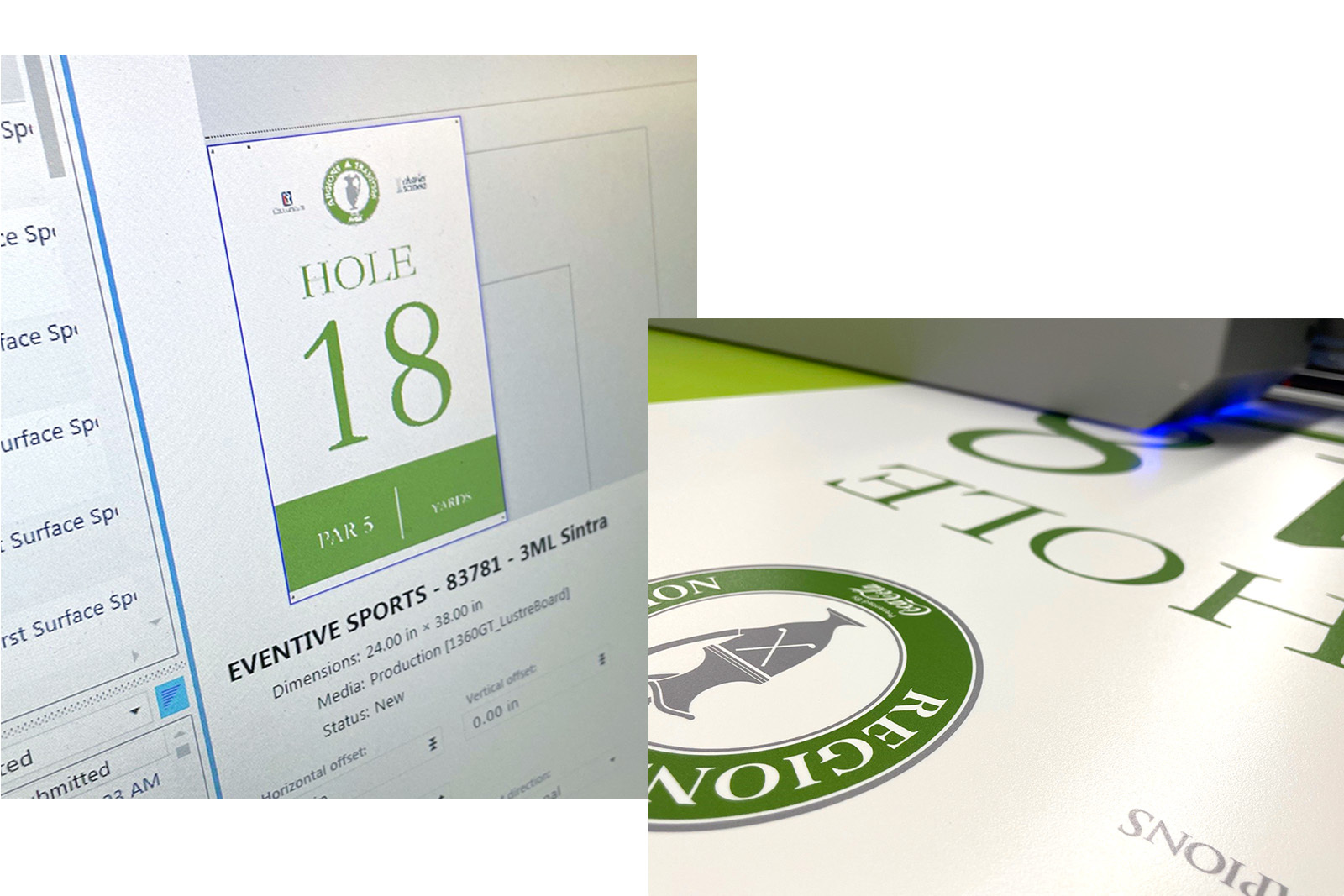 Regions Tradition signs getting prepared in printing program and in production.