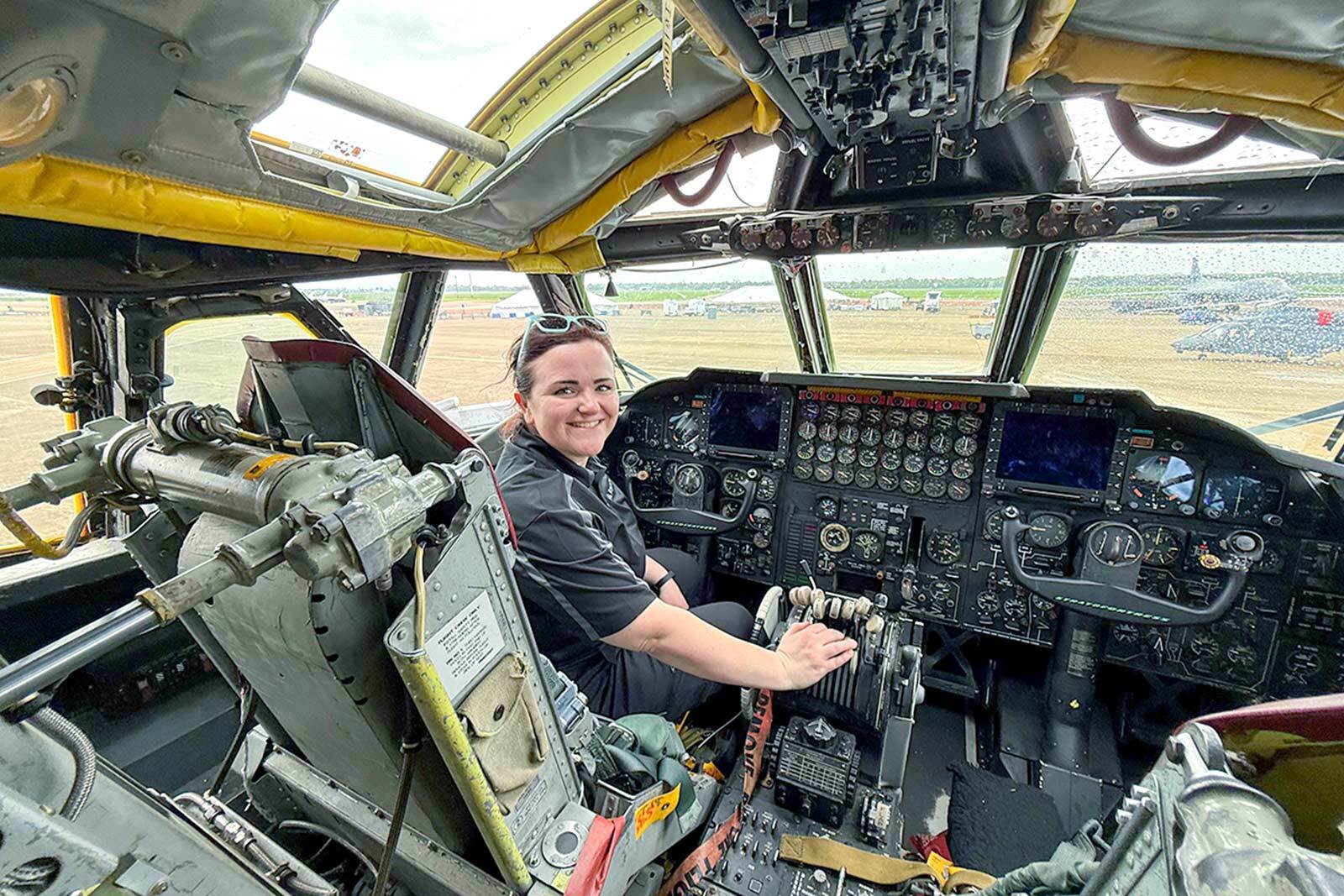 Kay Goke in the cockpit.