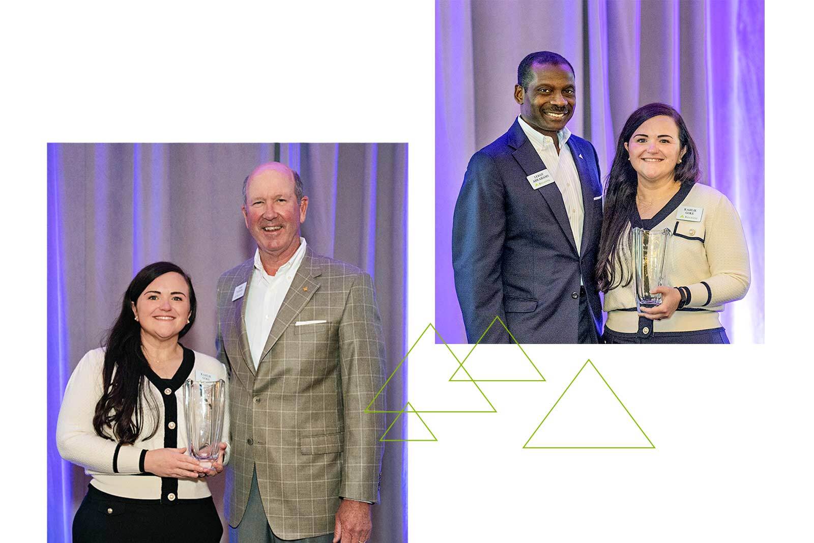 Kay Goke with John Turner, Chairman, President and CEO and Leroy Abrahams, head of Community Engagement at Regions at the Lee Ann Petty Heart of Service award ceremony.