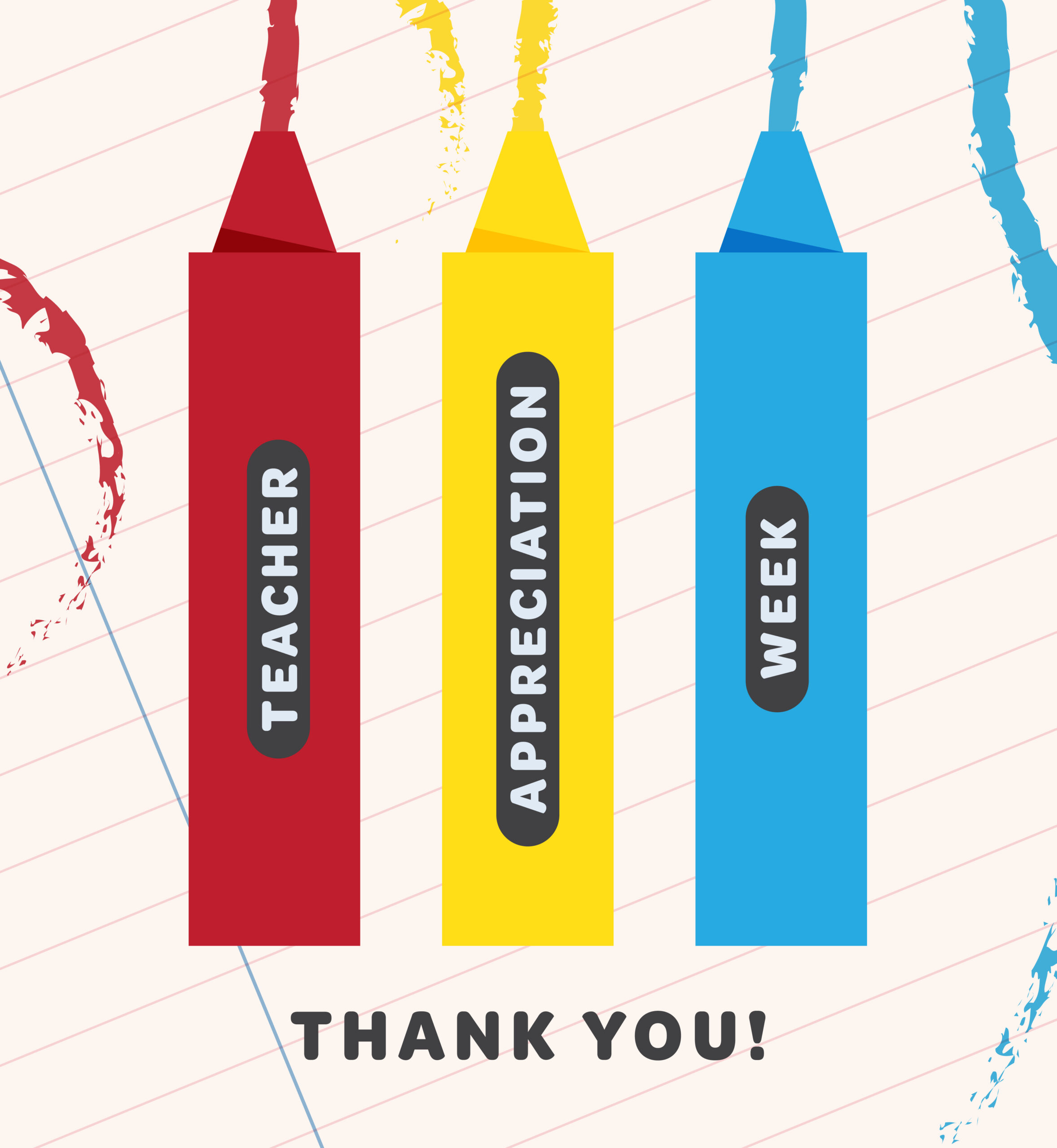 Illustration of three markers that read "Teacher Appreciation Week".