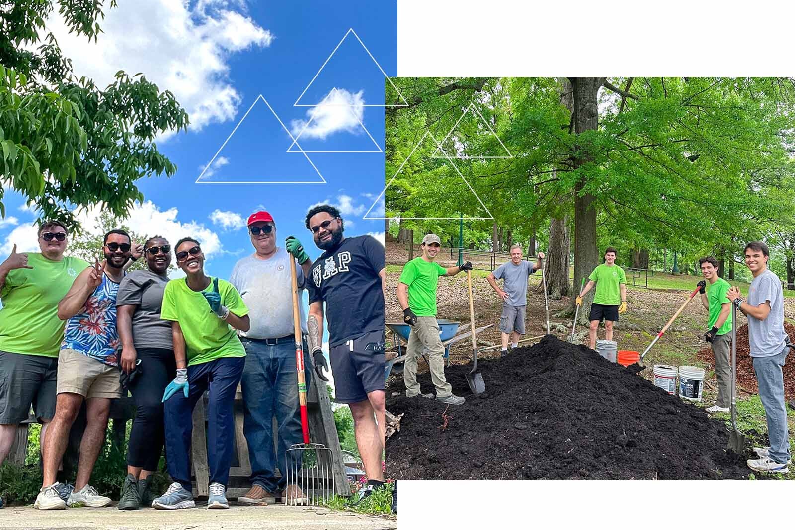 Regions associates with shovels, volunteering for Earth Day.