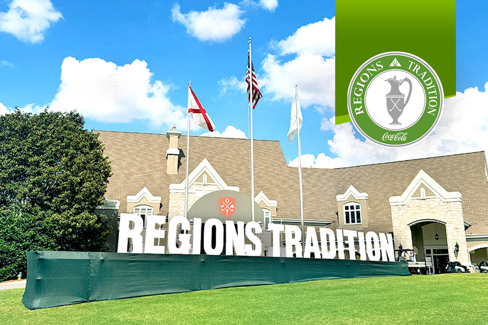 Entrance to the Regions Tradition. A large sign in the...