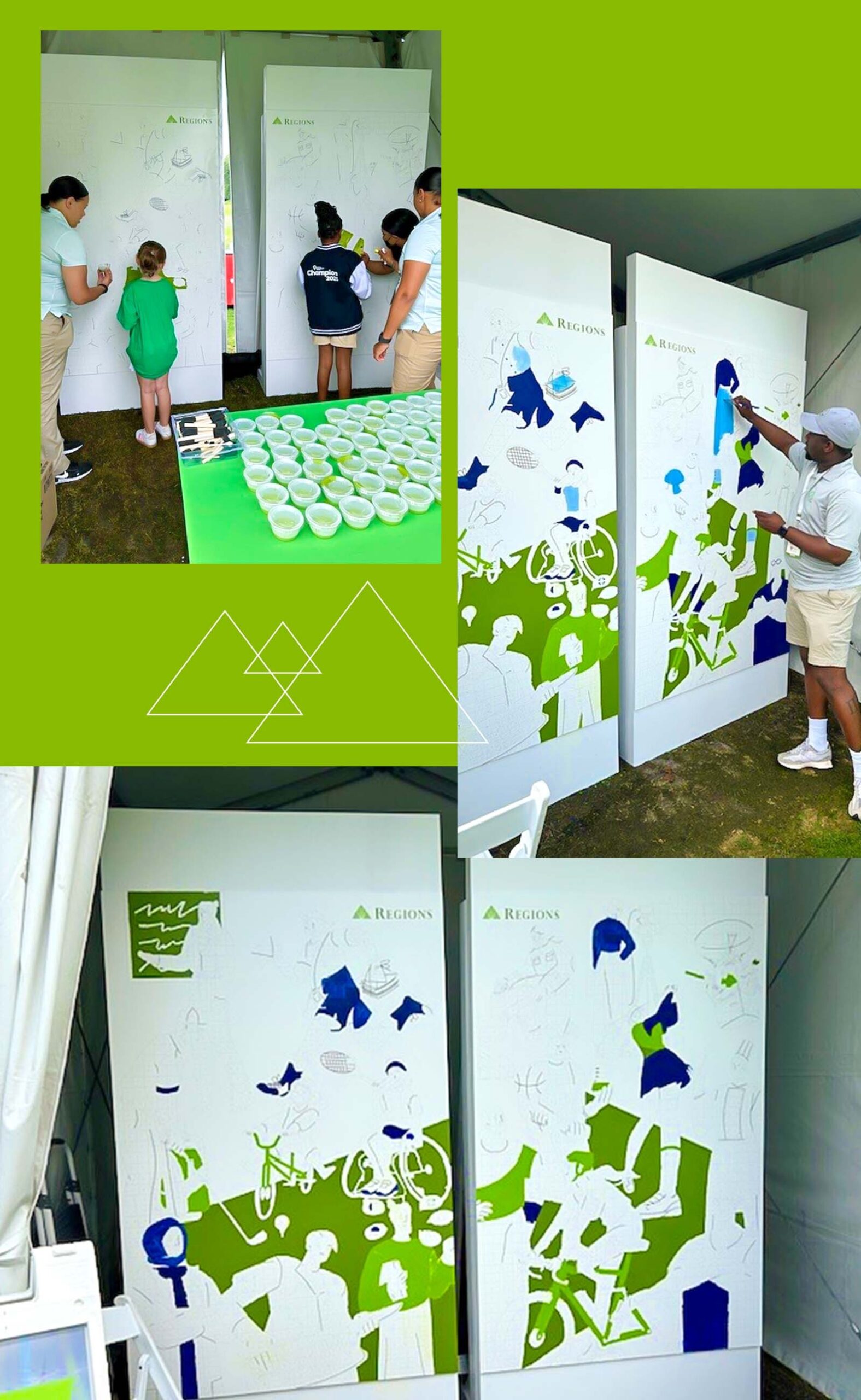 Attendees painting on mural at Regions Tradition.