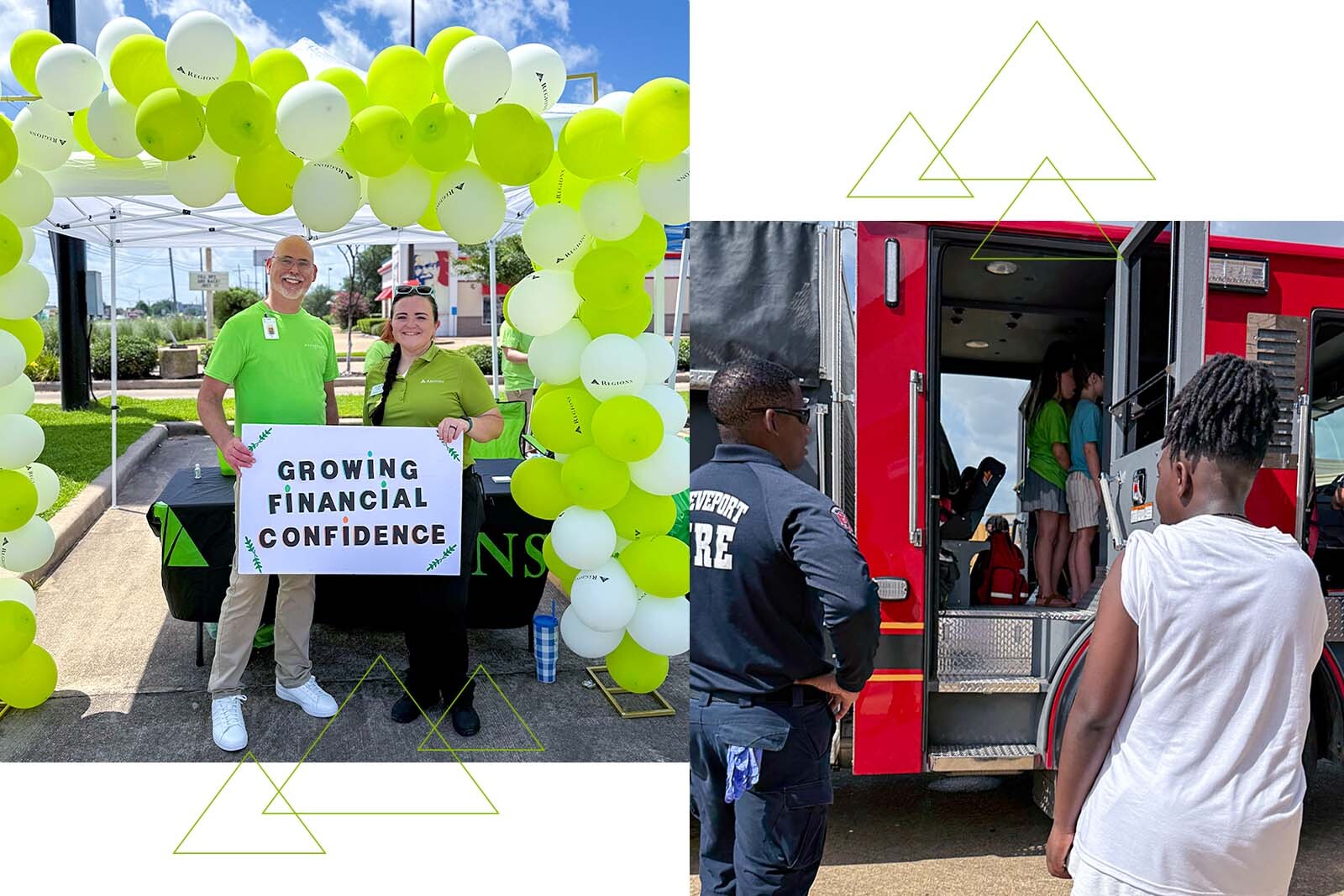 Regions associates with Growing Financial Confidence sign for Regions Next Step and Shreveport Fire Department.