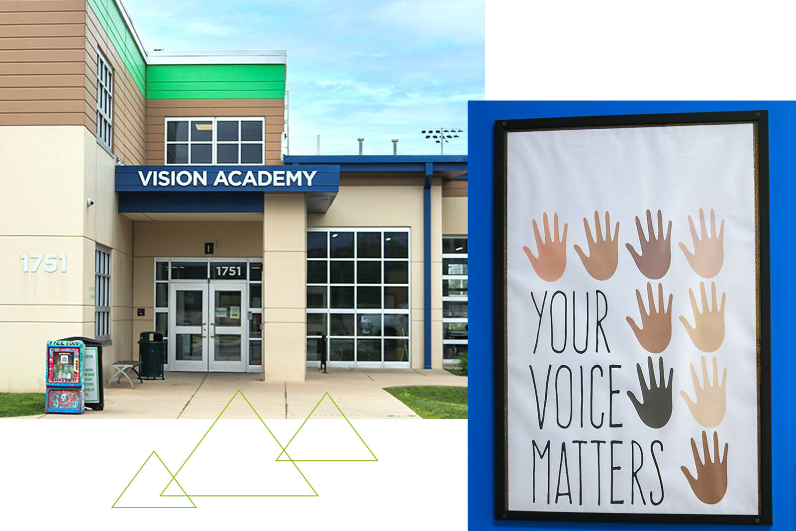Exterior of Vision Academy and Your Voice Matters artwork.