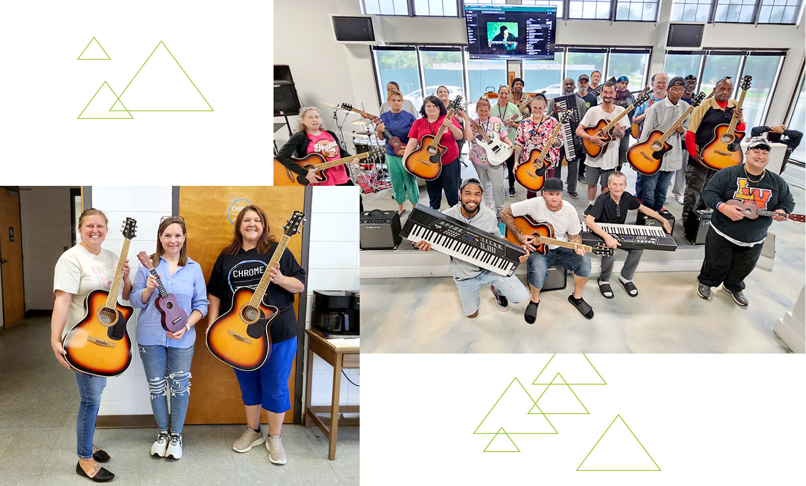 Two group photos with instruments from the New Orleans Mission.