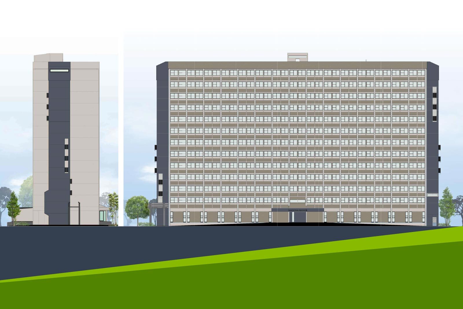 Rendering of Madonna Manor apartment complex.