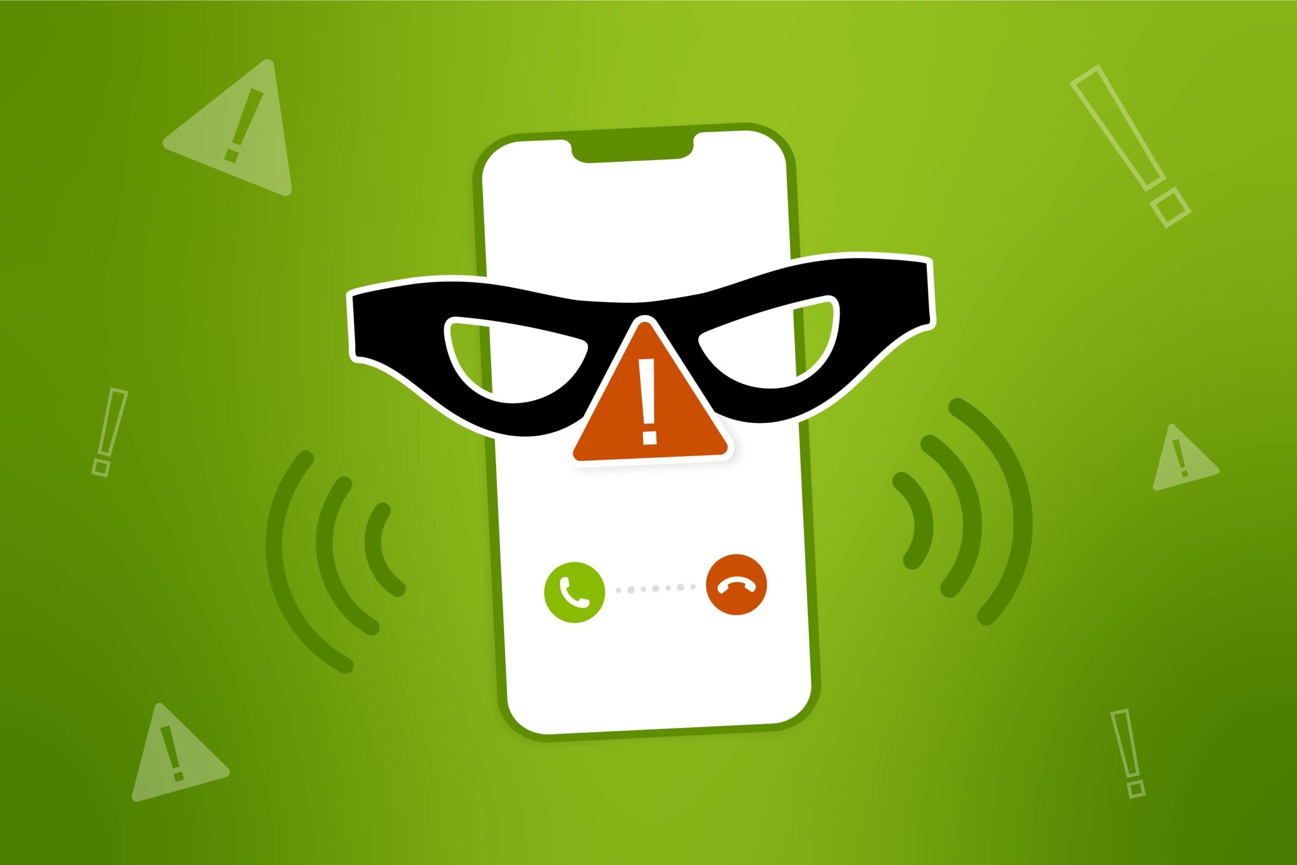 Illustration of a call forwarding scam, featuring a cellphone screen...