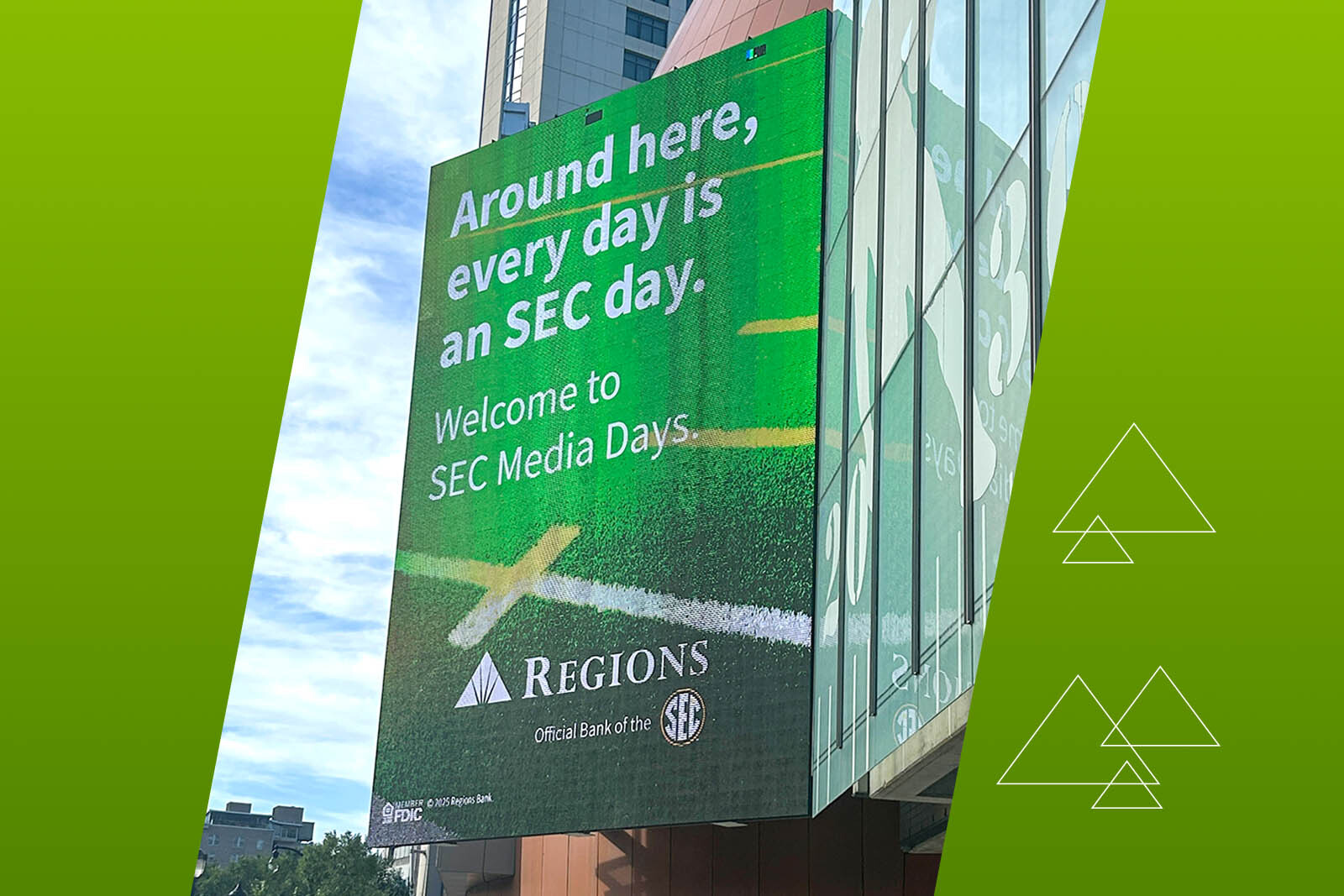 Exterior of a building featuring a Regions’ ‘Welcome to SEC...