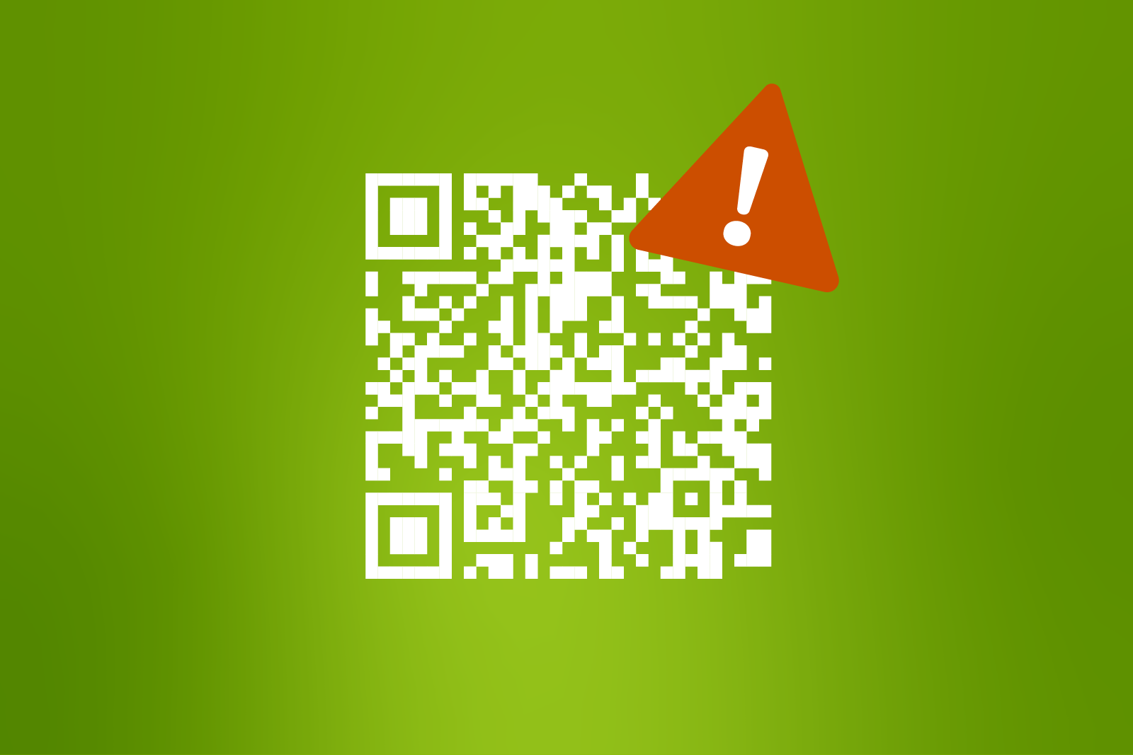 QR code on a green background with a red exclamation...