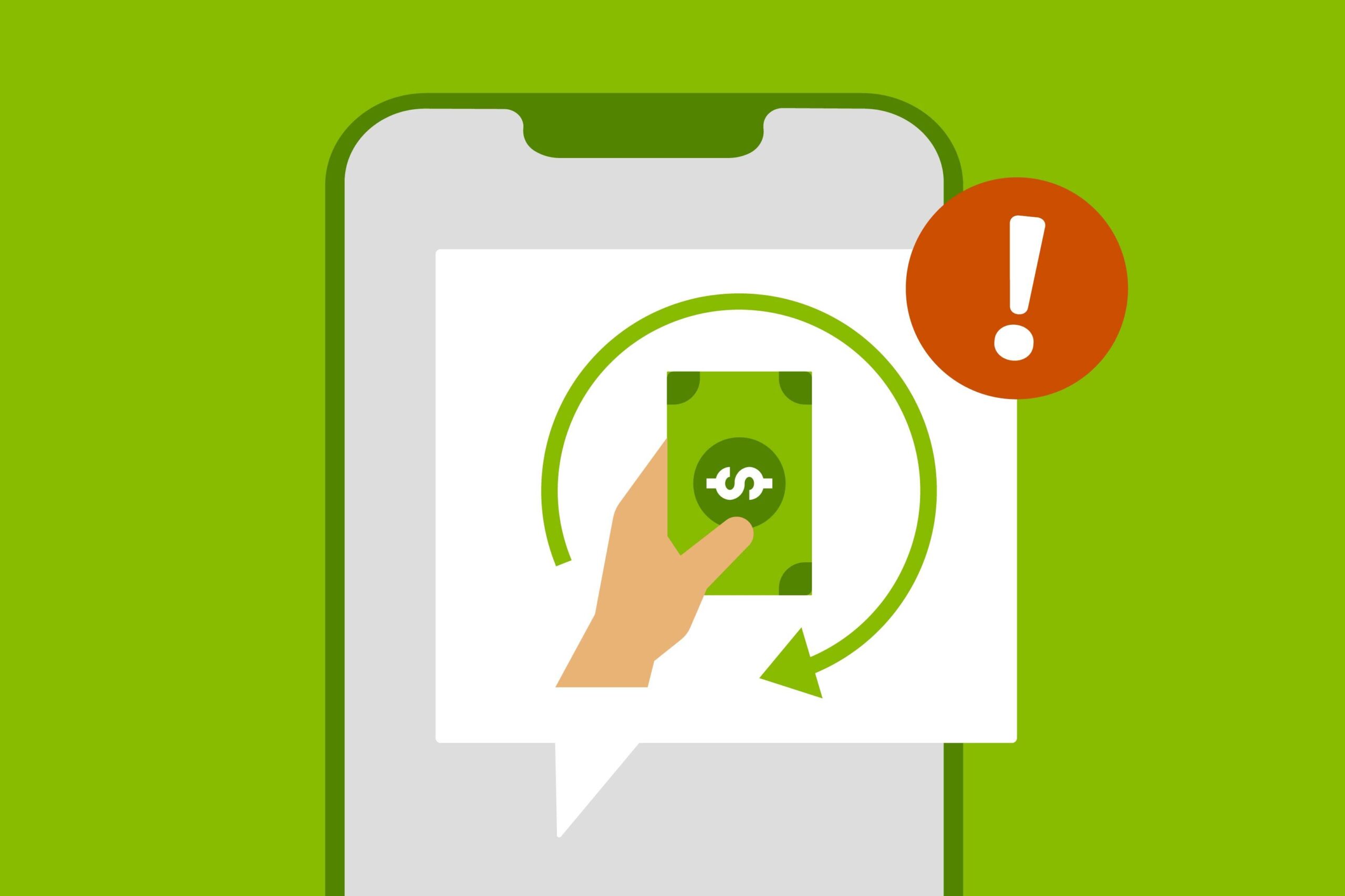 Illustration of a cellphone screen displaying a text message scam...