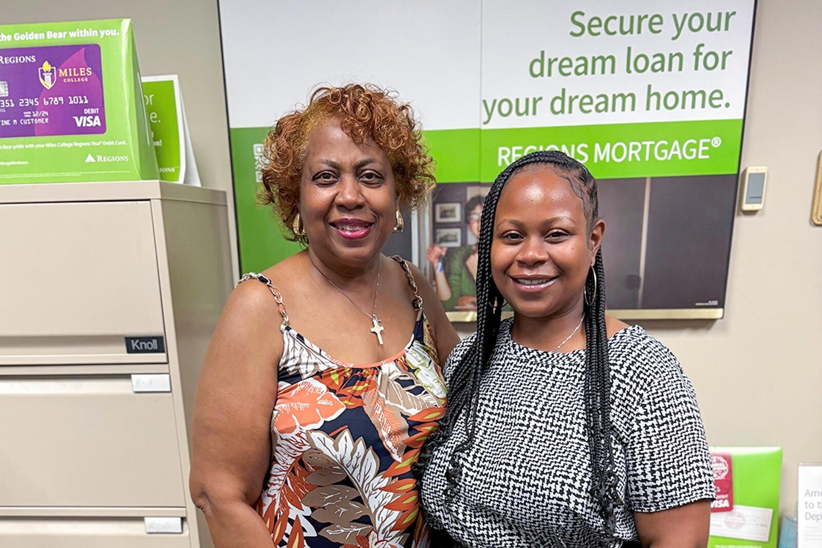 Aaliyah Ross and her mom at a Regions Bank branch in Birmingham.