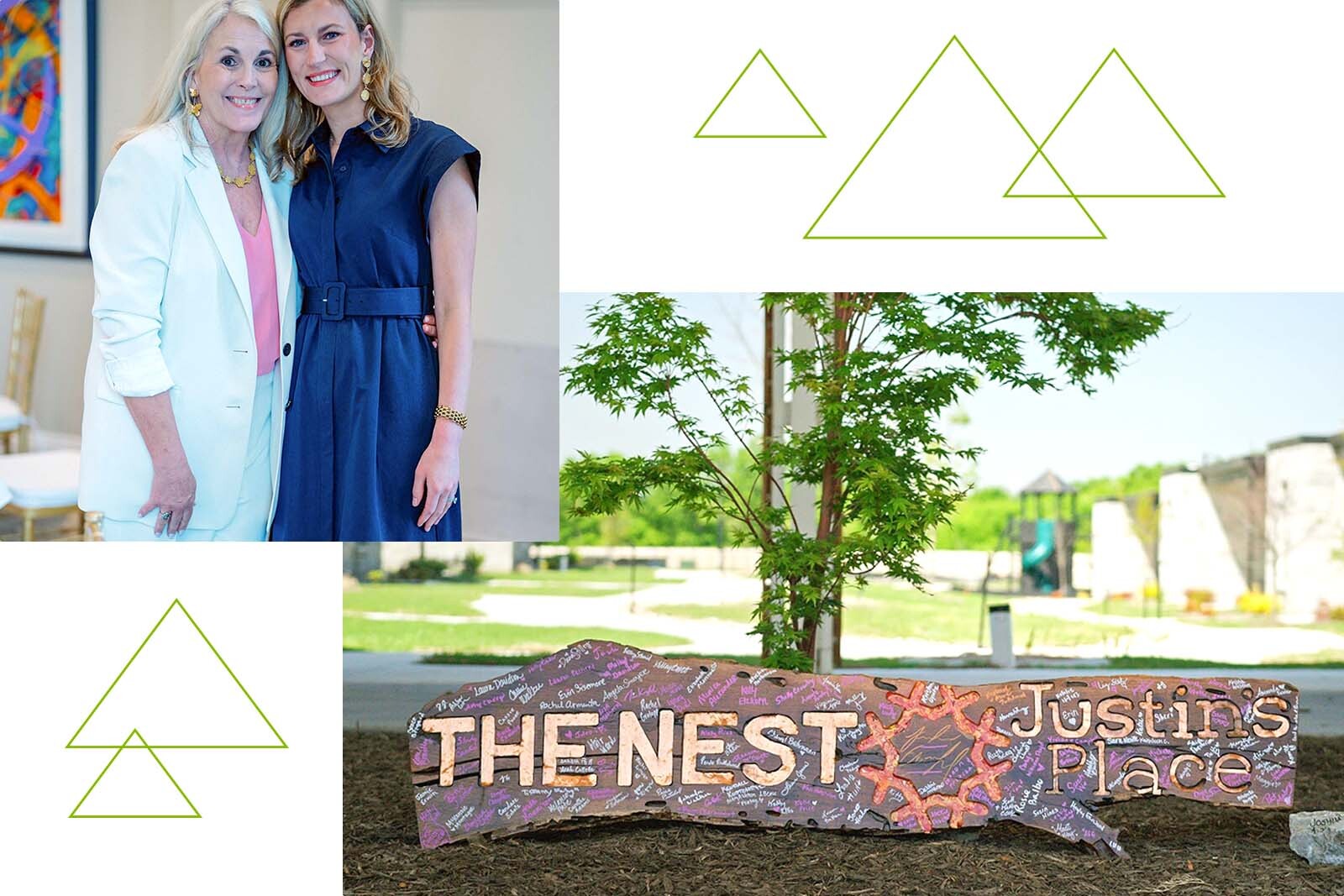 Donna Floyd and Abigail Henderson, Regions Commercial Banking relationship manager and exterior signage for The Nest at Justin's Place.