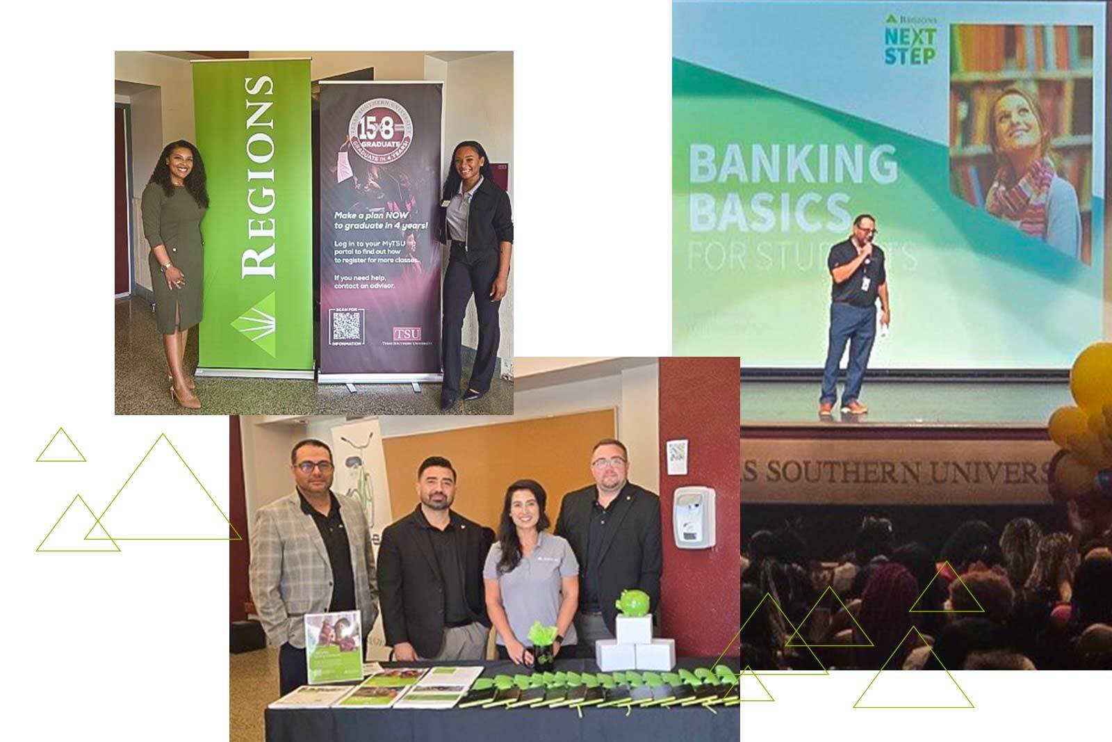 Regions Bank branch manager Jason Escobedo and his teammates visited Texas Southern University to teach the Class of 2029 Regions’ “Banking Basics for Students” financial education course during Welcome Week.