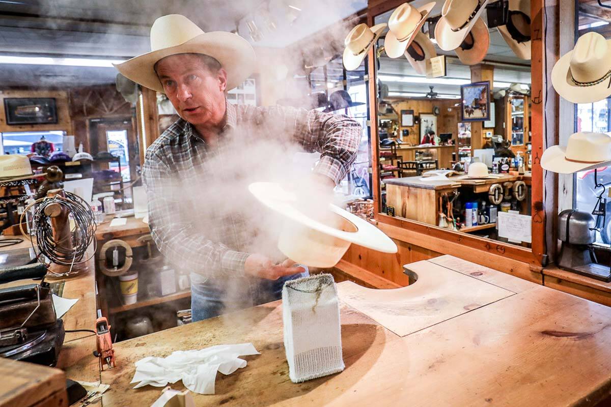 Joe Peters uses steam to shape a cowboy hat at M.L. Leddy's. If you're a fan of "Yellowstone" or "Landman," you've already seen his handiwork on the screen.