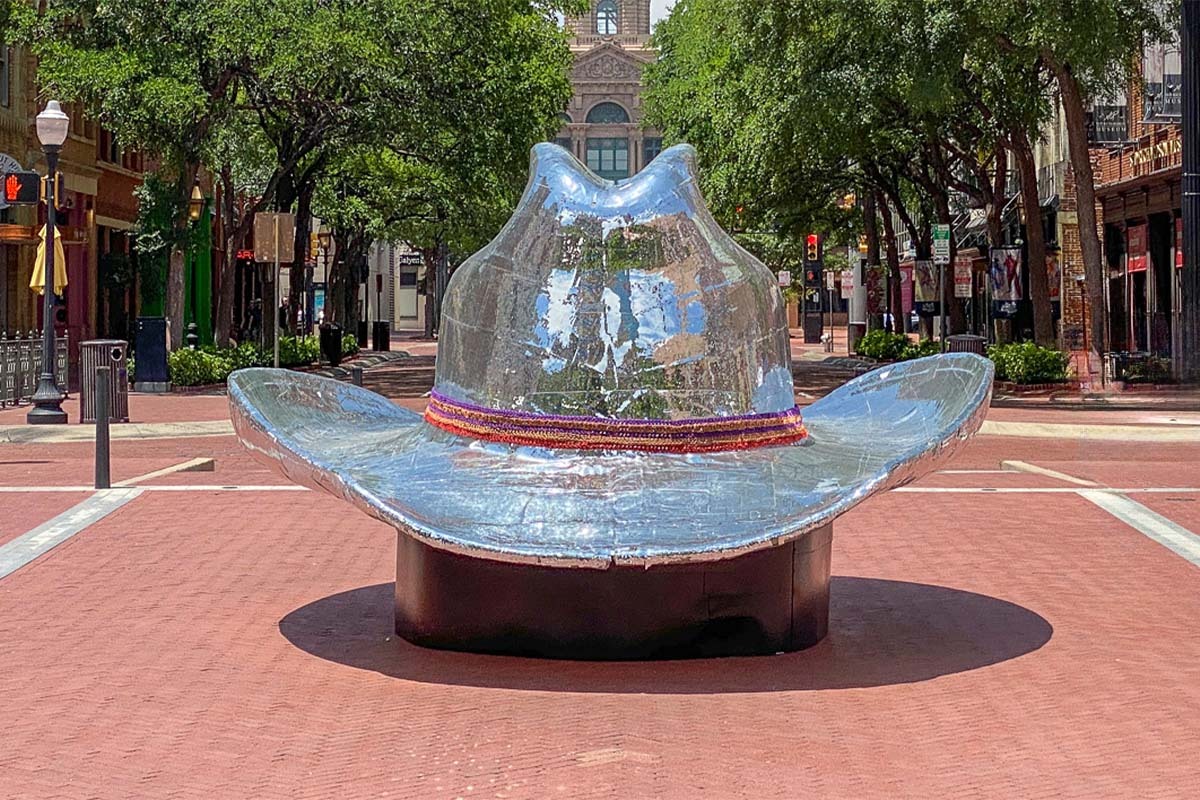 The Sundance Square Rhinestone Cowboy hat is a Fort Worth treasure, standing 16 feet tall.