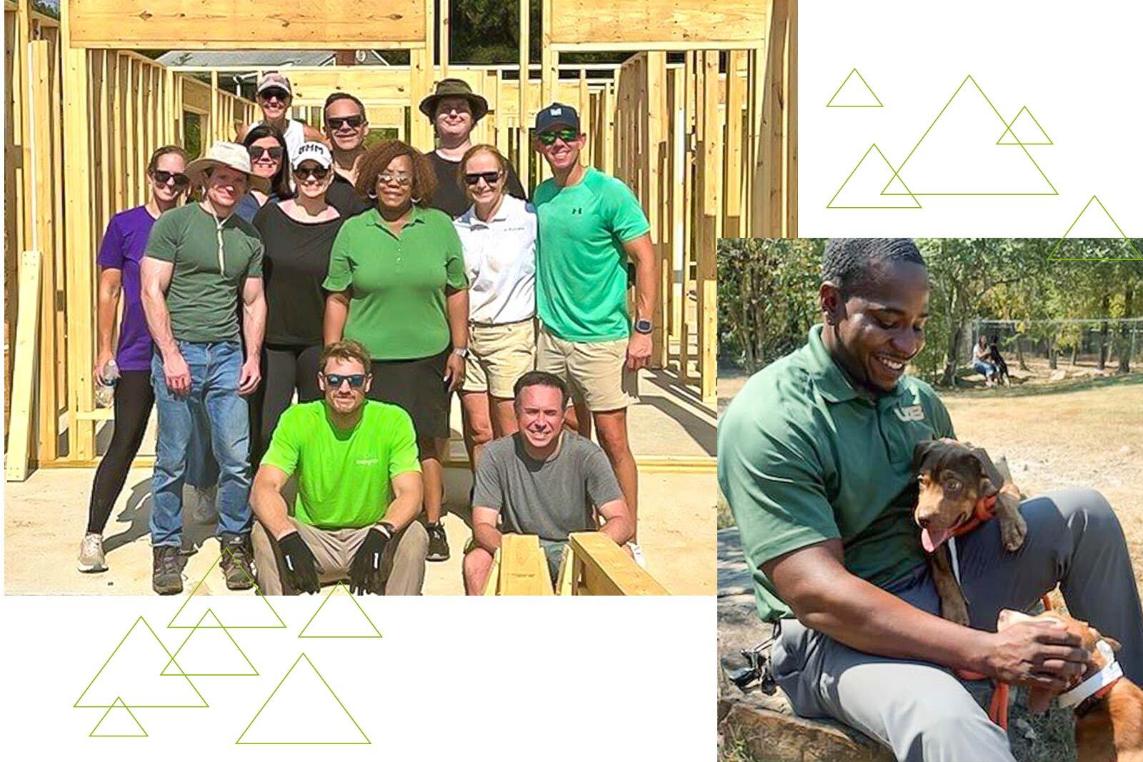 Collage of two photos. The first photo shows a group...