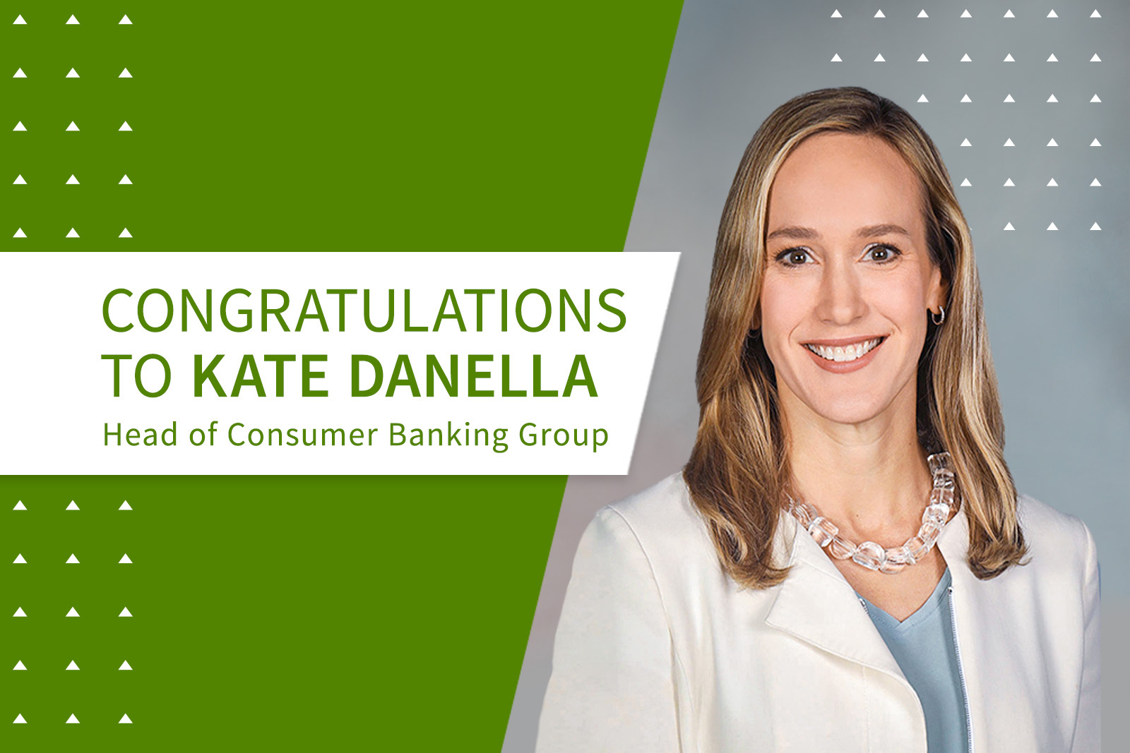 Headshot of Kate Danella with text that reads, "Congratulations to...
