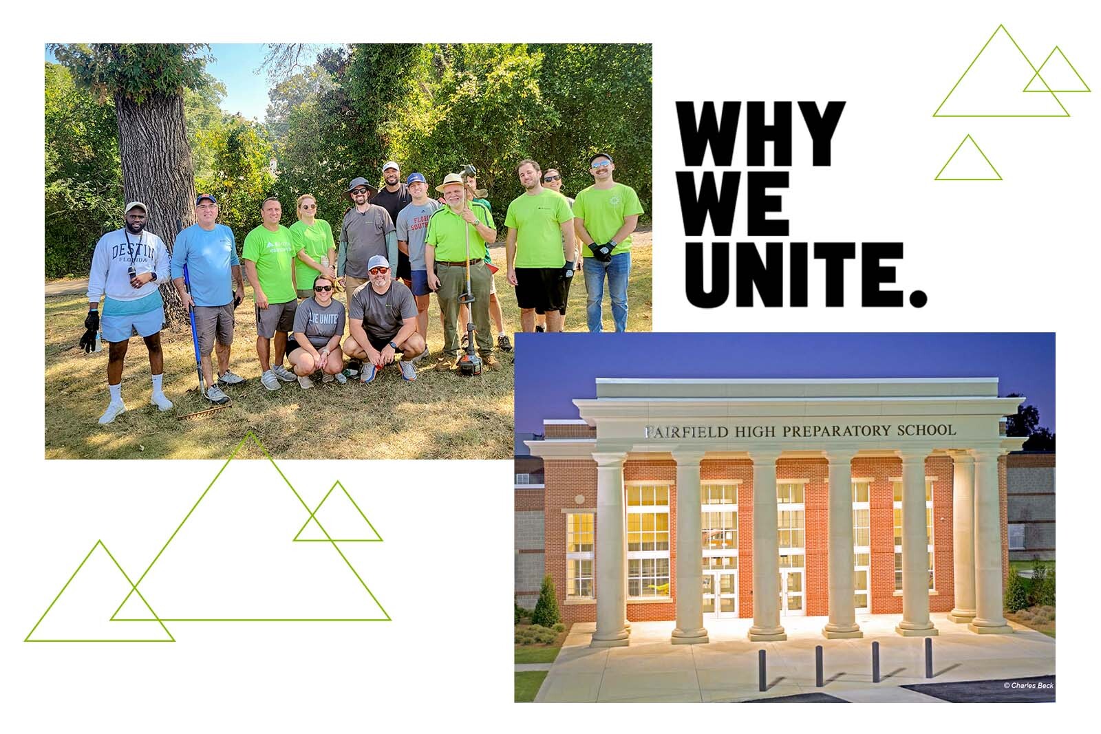 Collage containing a volunteer group photo and a photo of...