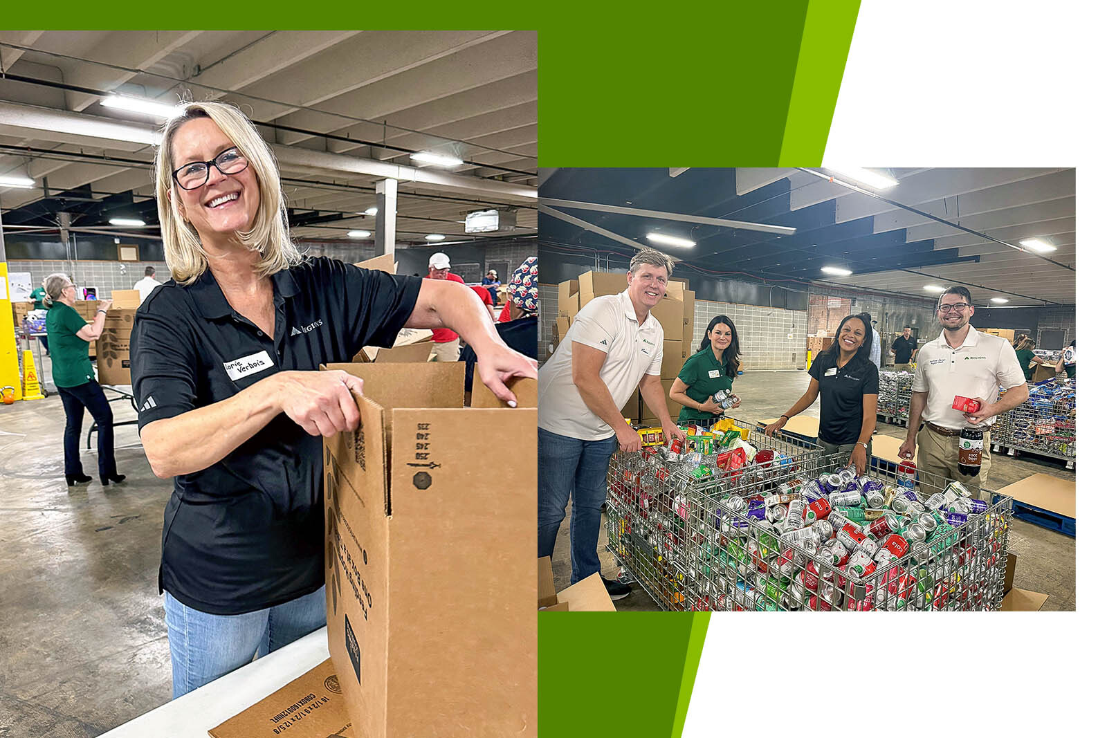 Regions Bank associates volunteering to help fight hunger with food...