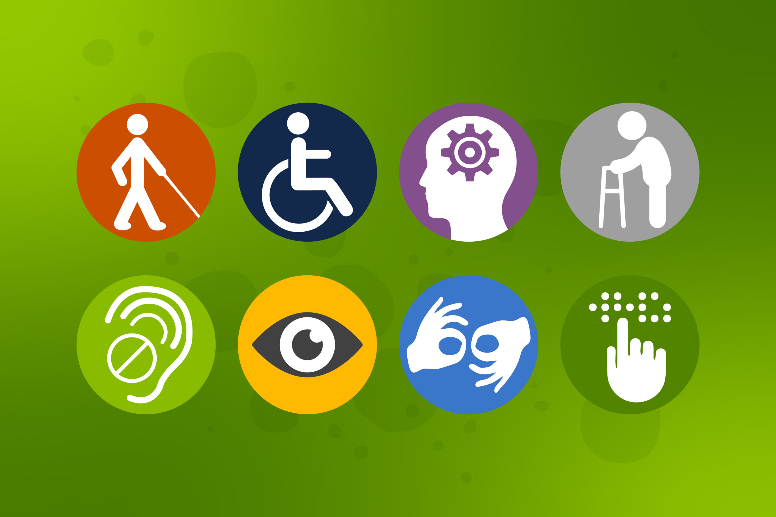 Illustration includes all the disability icons.