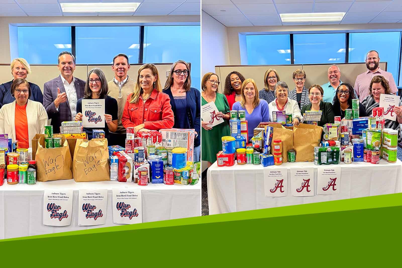Iron Bowl food drive - donations were sorted by team...