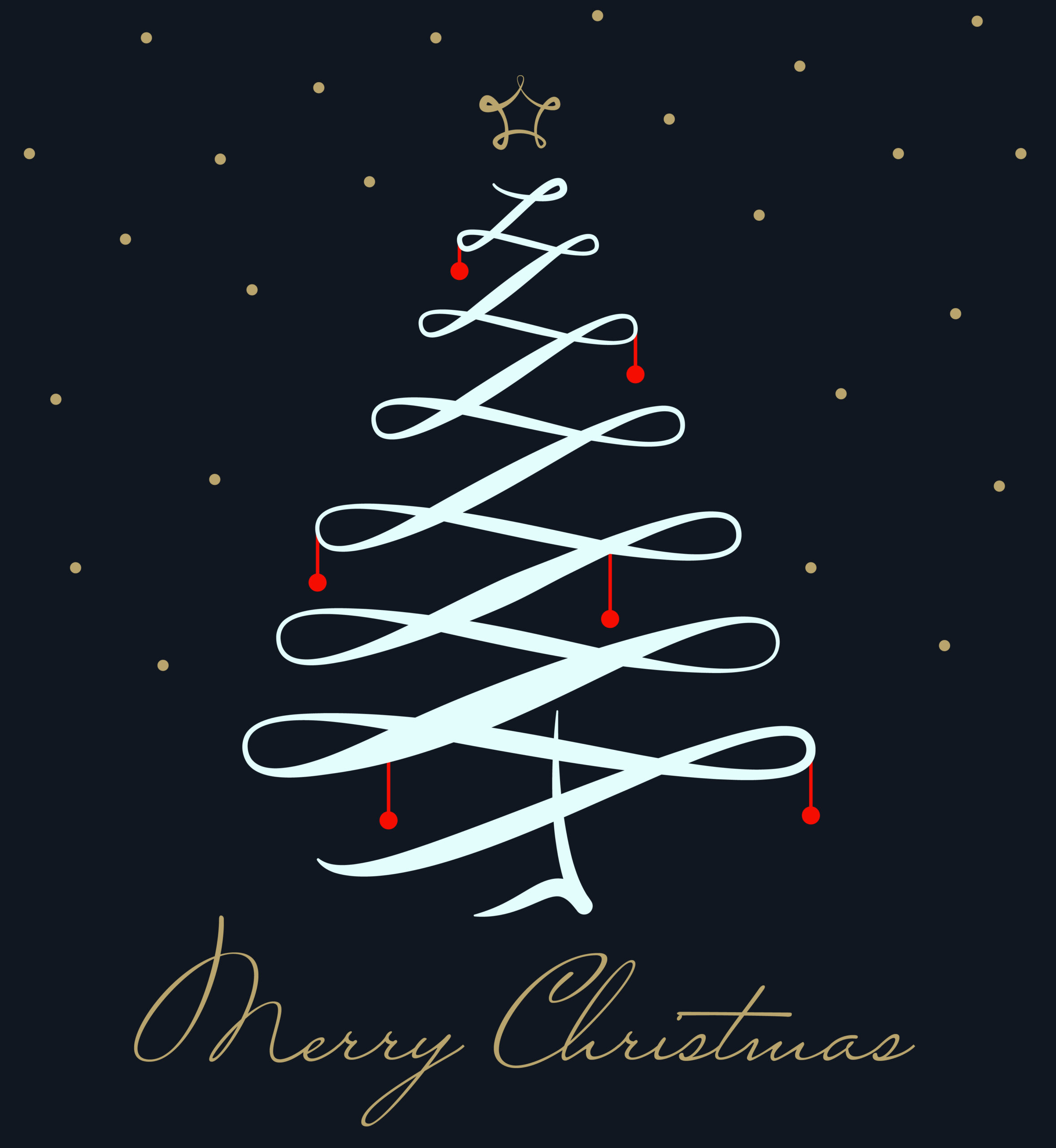 Christmas tree illustration. Text: Merry Christmas.