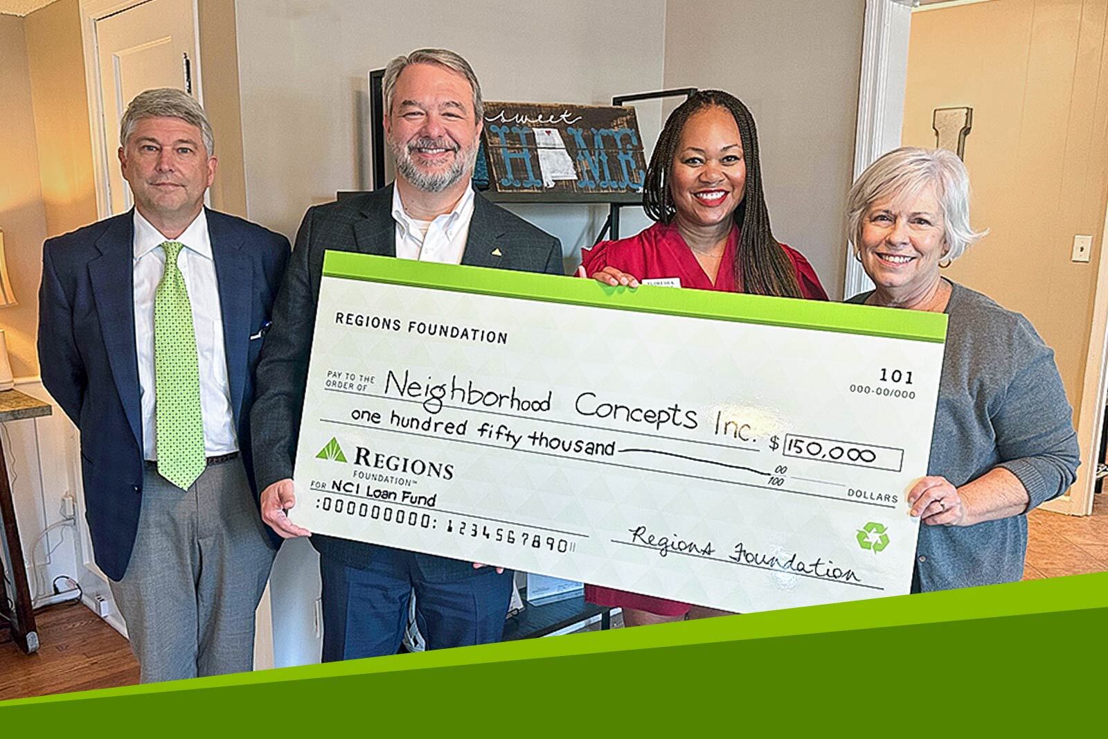 Regions Foundation presented a $150,000 grant to the NCI Loan...