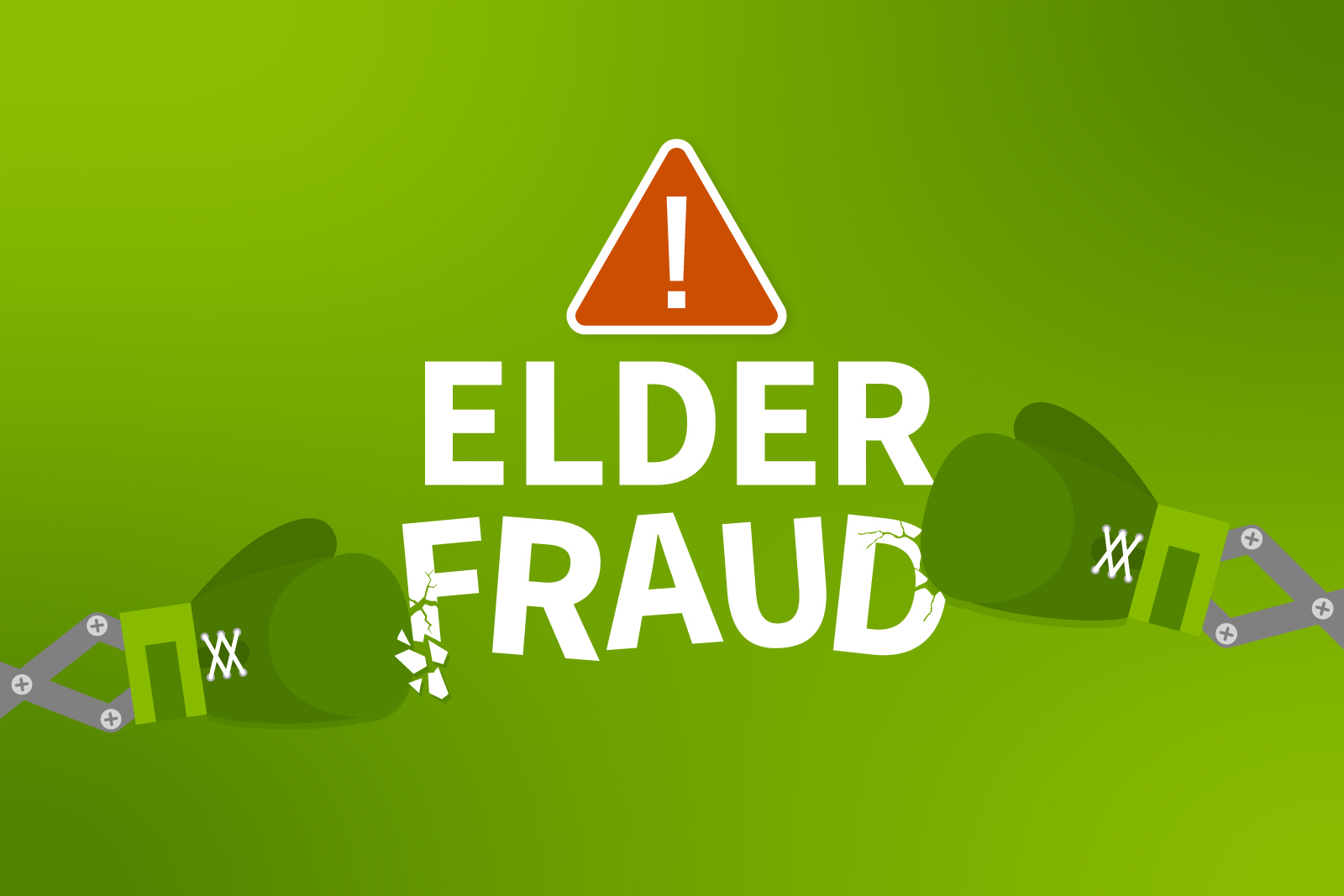 Elder fraud Illustration of two boxing gloves punching the words...