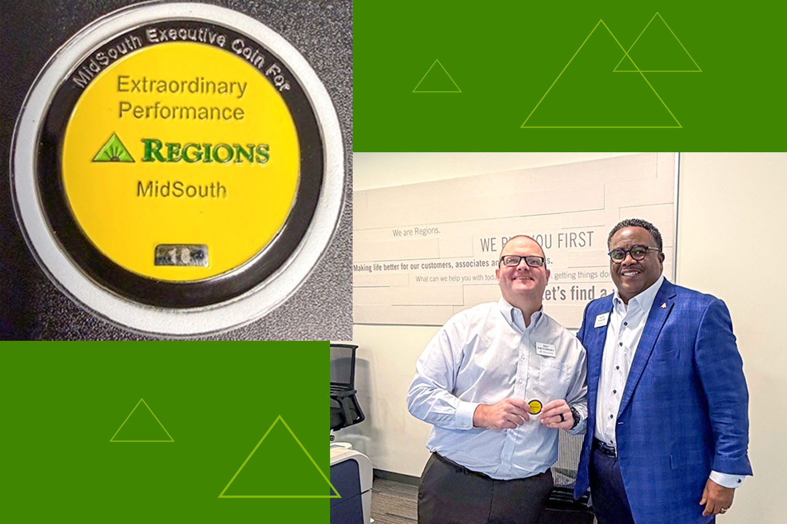 Regions MidSouth Extraordinary Performance gold coin and associates.