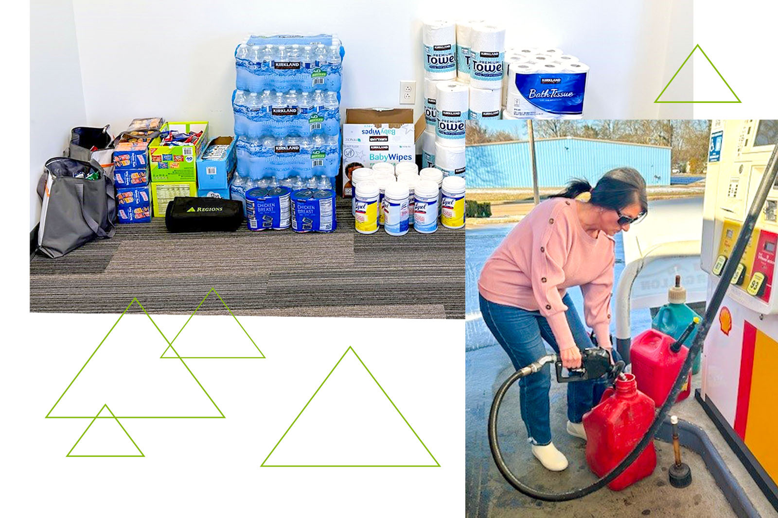 Regions Oxford branch supplies for Winter Storm Fern and associate filling up gas cans.