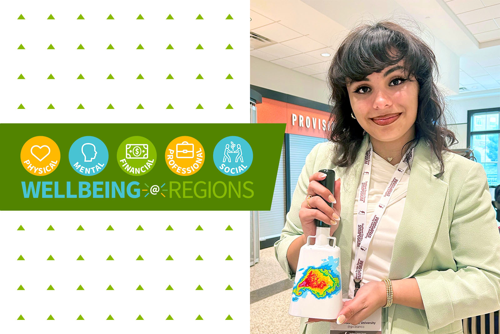 Regions Dependent Scholarship winner, Gianna and her Mississippi State cowbell.