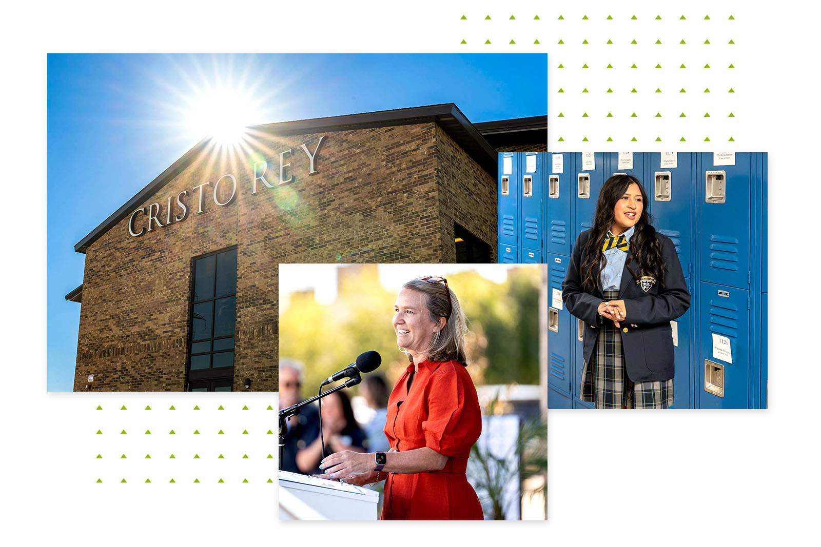 Collage of the Cristo Ray school exterior with a bright...