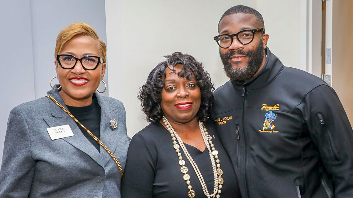 Clara Greens, Lajuana Bradford, head of Corporate Philanthropy at Regions. and Mayor Woodfin.